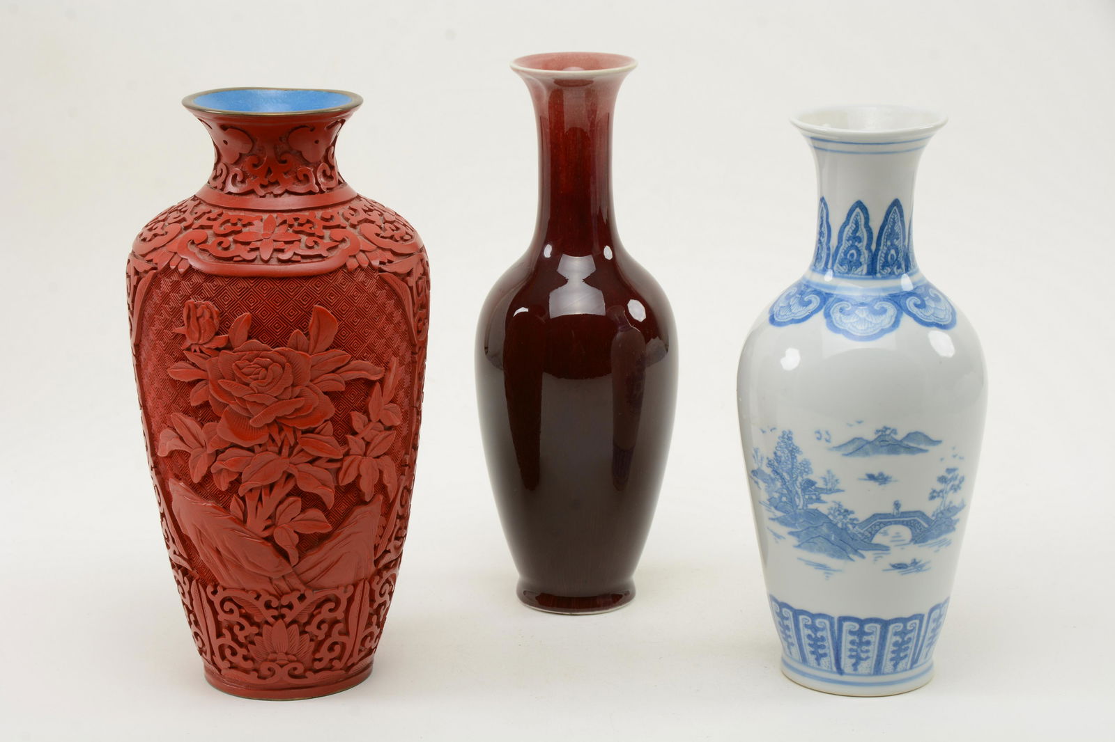 Chinese Vases. Flame rouge glazed, blue and white (1 of 5)
