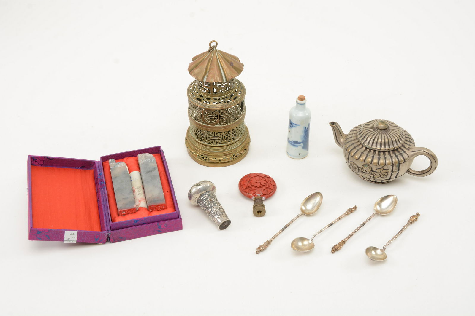 Assorted Asian Objects. Lot includes boxed soapstone (1 of 9)