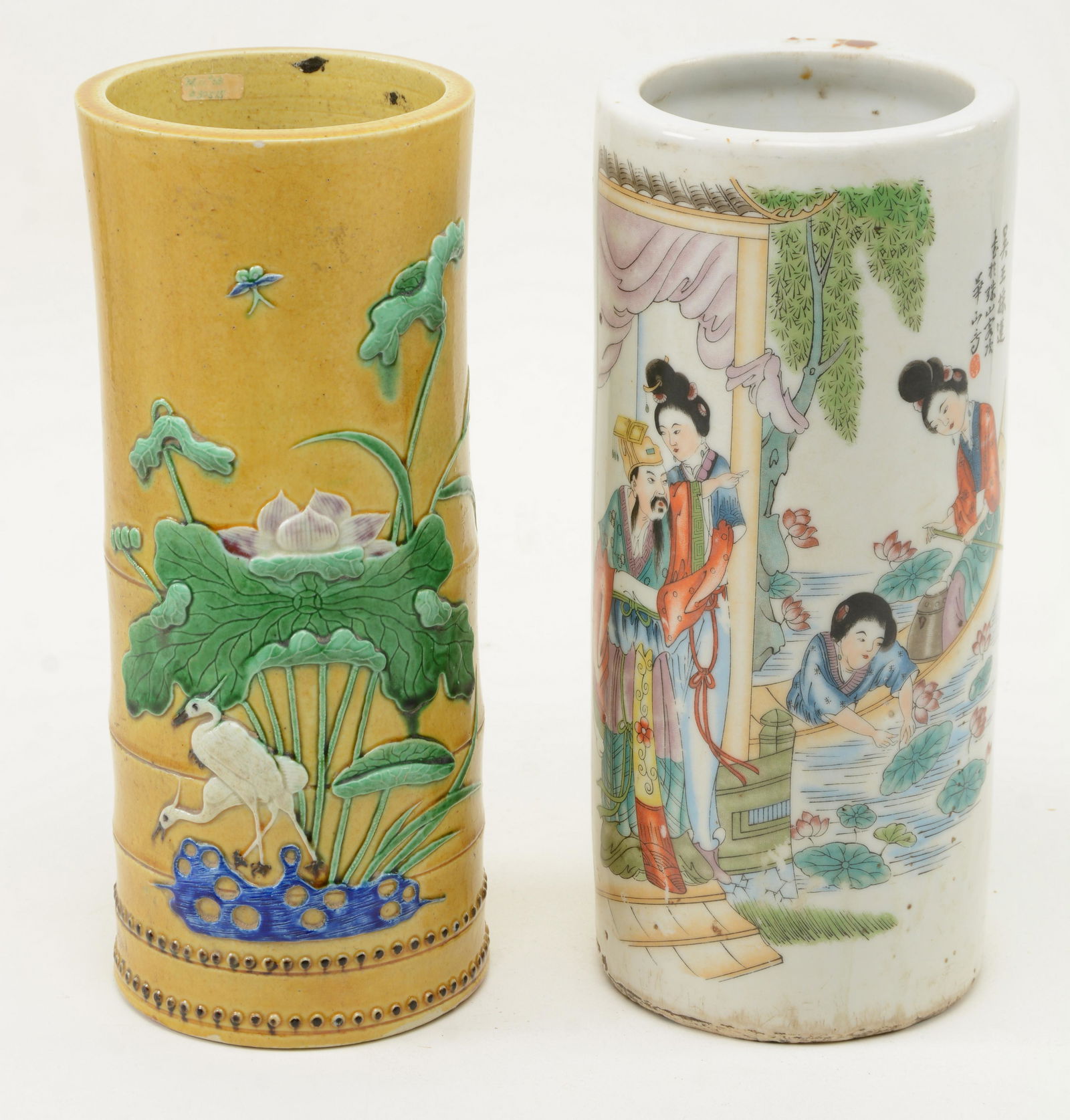 Chinese Cylinder Hat Stands. Yellow sancia glaze stand (1 of 8)