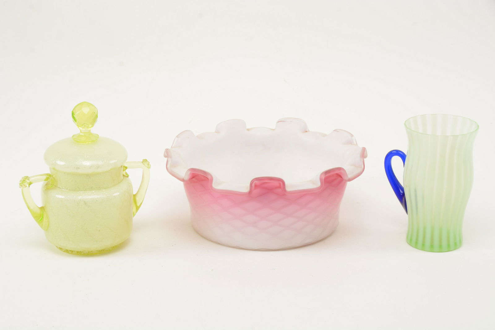 Three pieces of art glass, including quilted satin (1 of 9)