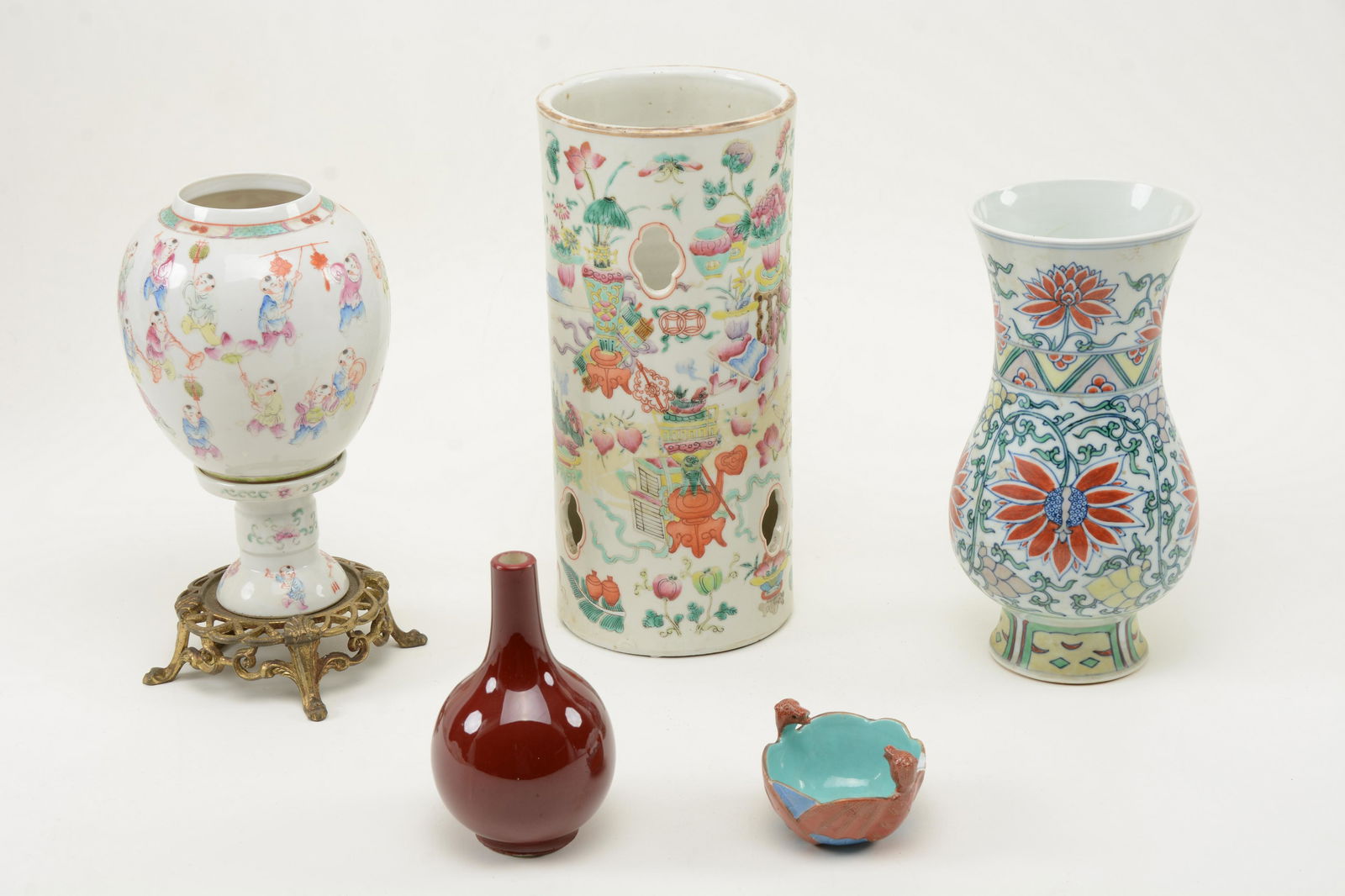 Assorted Chinese Ceramics. Includes porcelain hat stand (1 of 11)