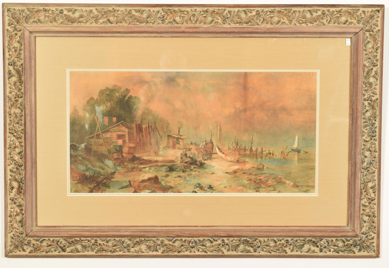 Watercolor, Continental shore scene with shack and (1 of 6)