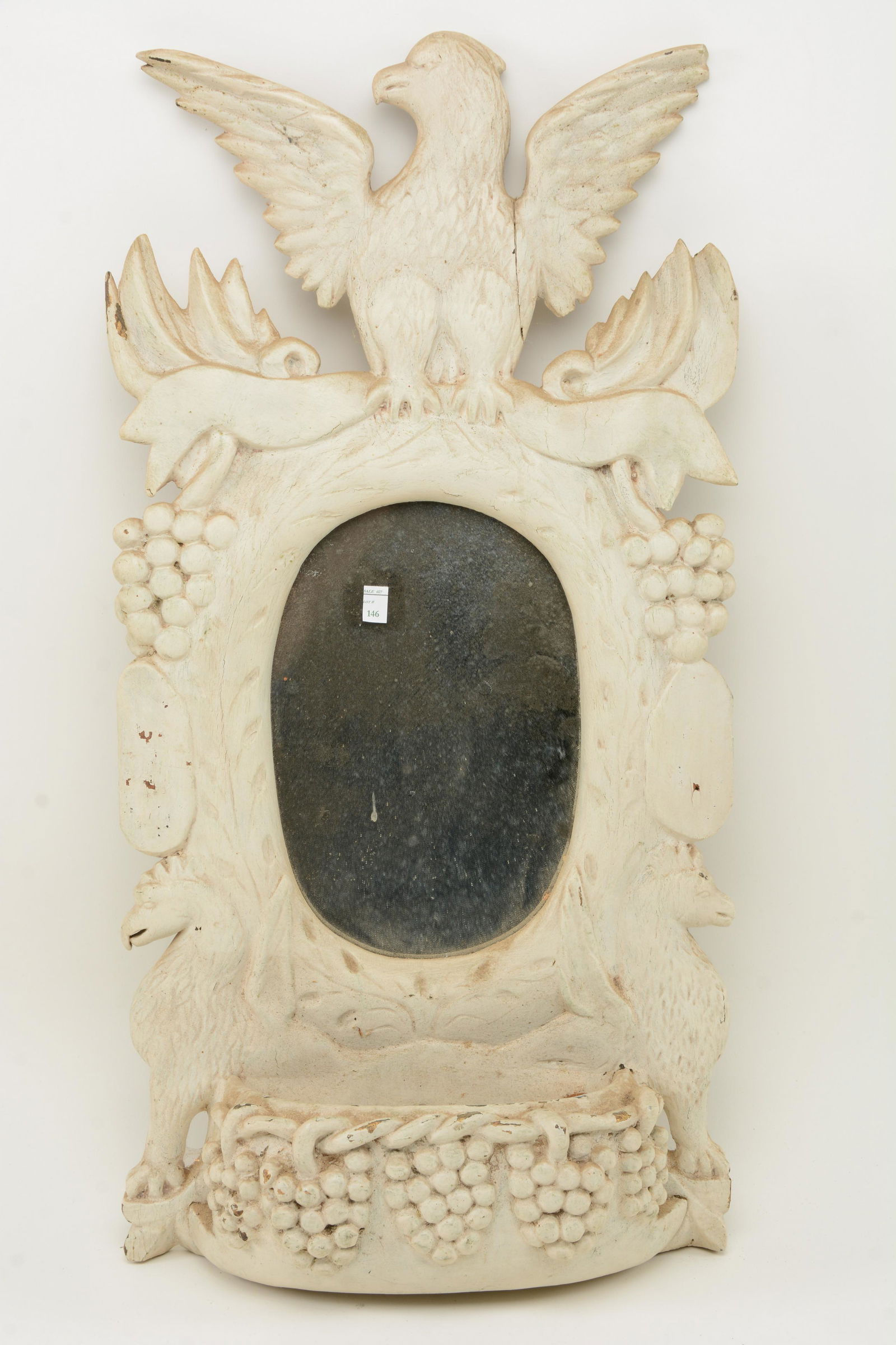 Folk carved mirror frame with eagle crest and bowl with (1 of 7)