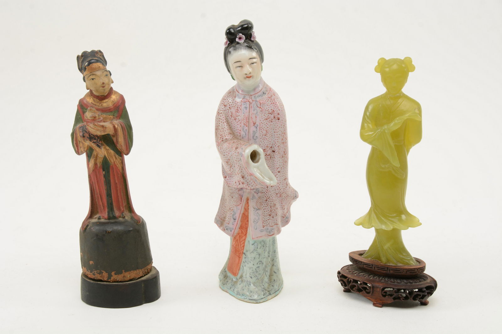 Three Chinese Figures. Includes polychrome wooden (1 of 8)