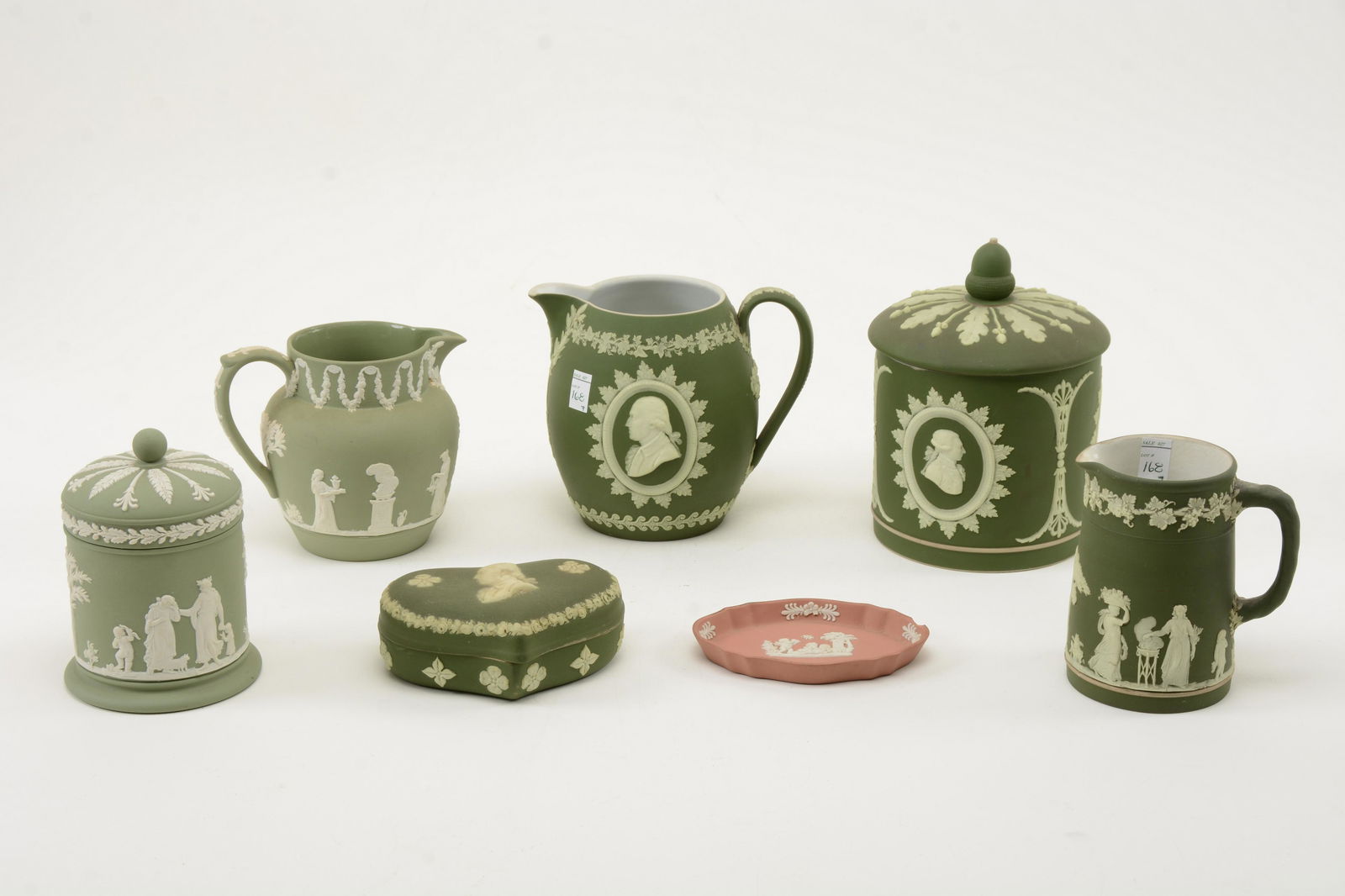 Seven pieces of Wedgewood jasperware, [6] green with (1 of 11)