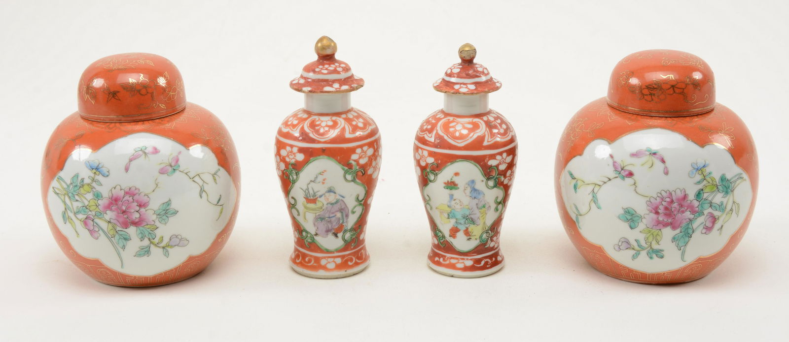 Two Pairs Chinese Rust Colored Porcelain Covered Jars (1 of 9)