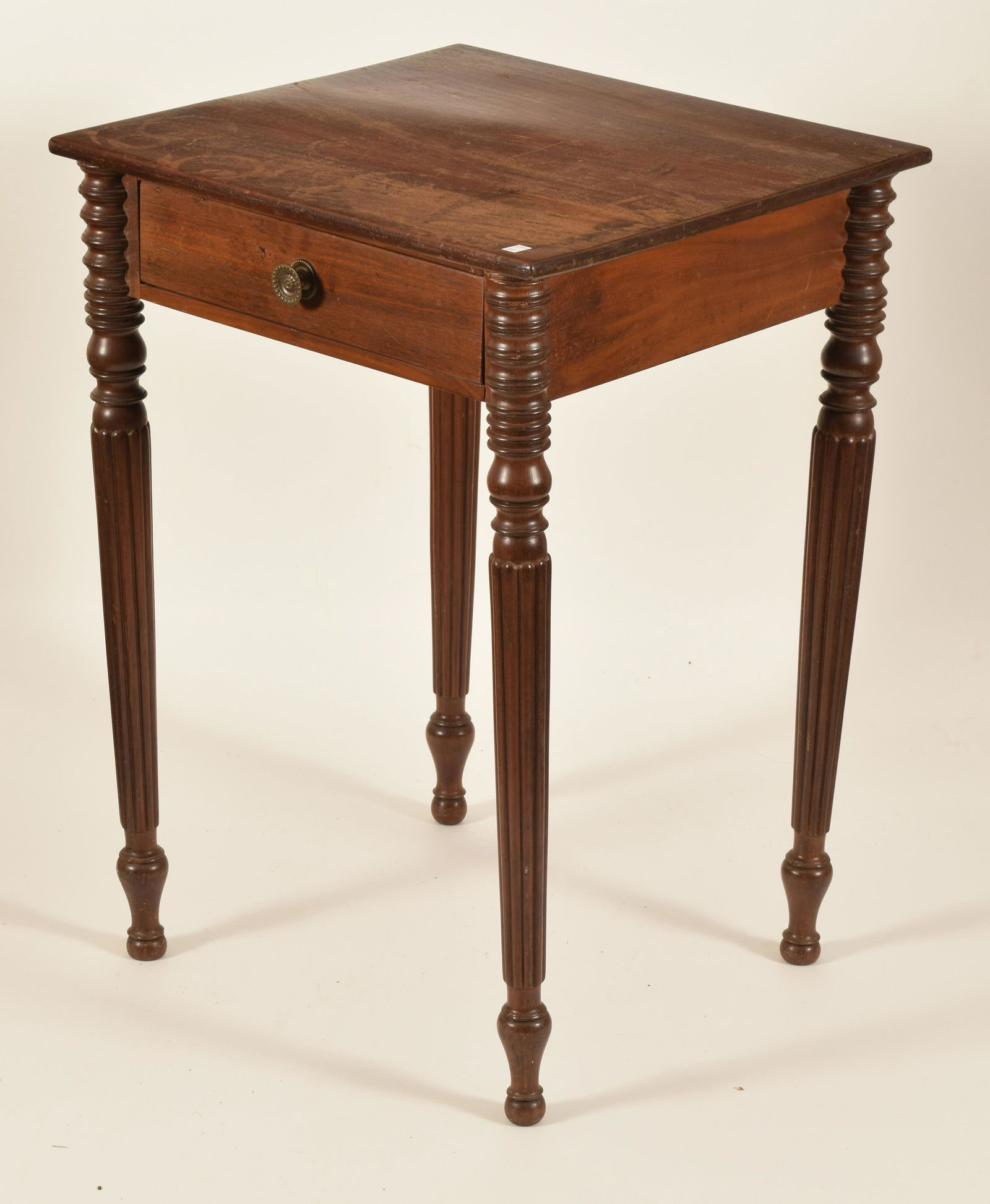 Sheraton One-Drawer Stand. Fluted Legs. Heavy wear and (1 of 4)