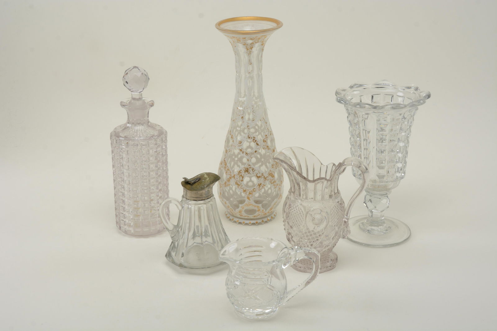 Six glass ware items including a cut to clear vase, (1 of 6)