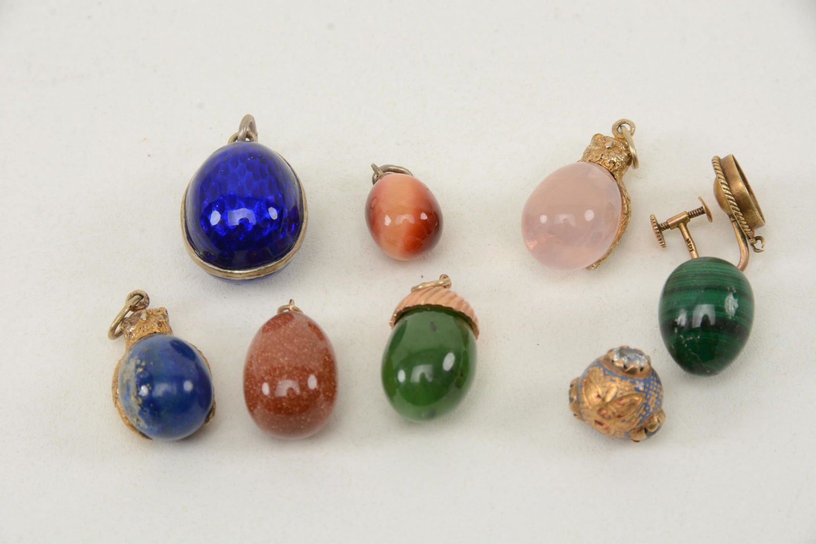 Collection of Russian Enamel and Stone Egg Pendants (1 of 2)
