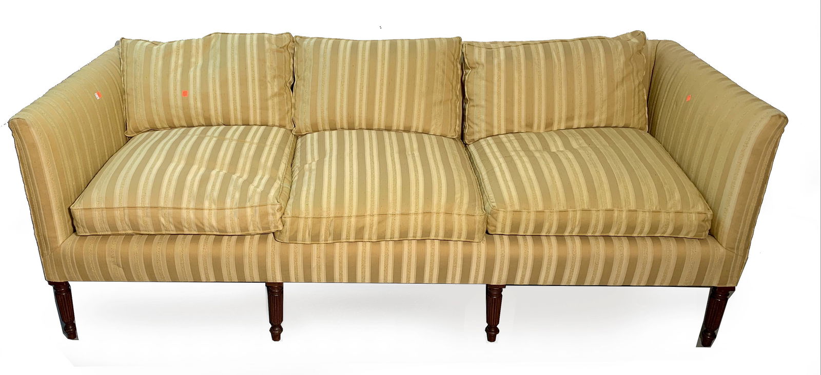 Sheraton Style 3-Seat Sofa. Gold striped upholstery. (1 of 2)