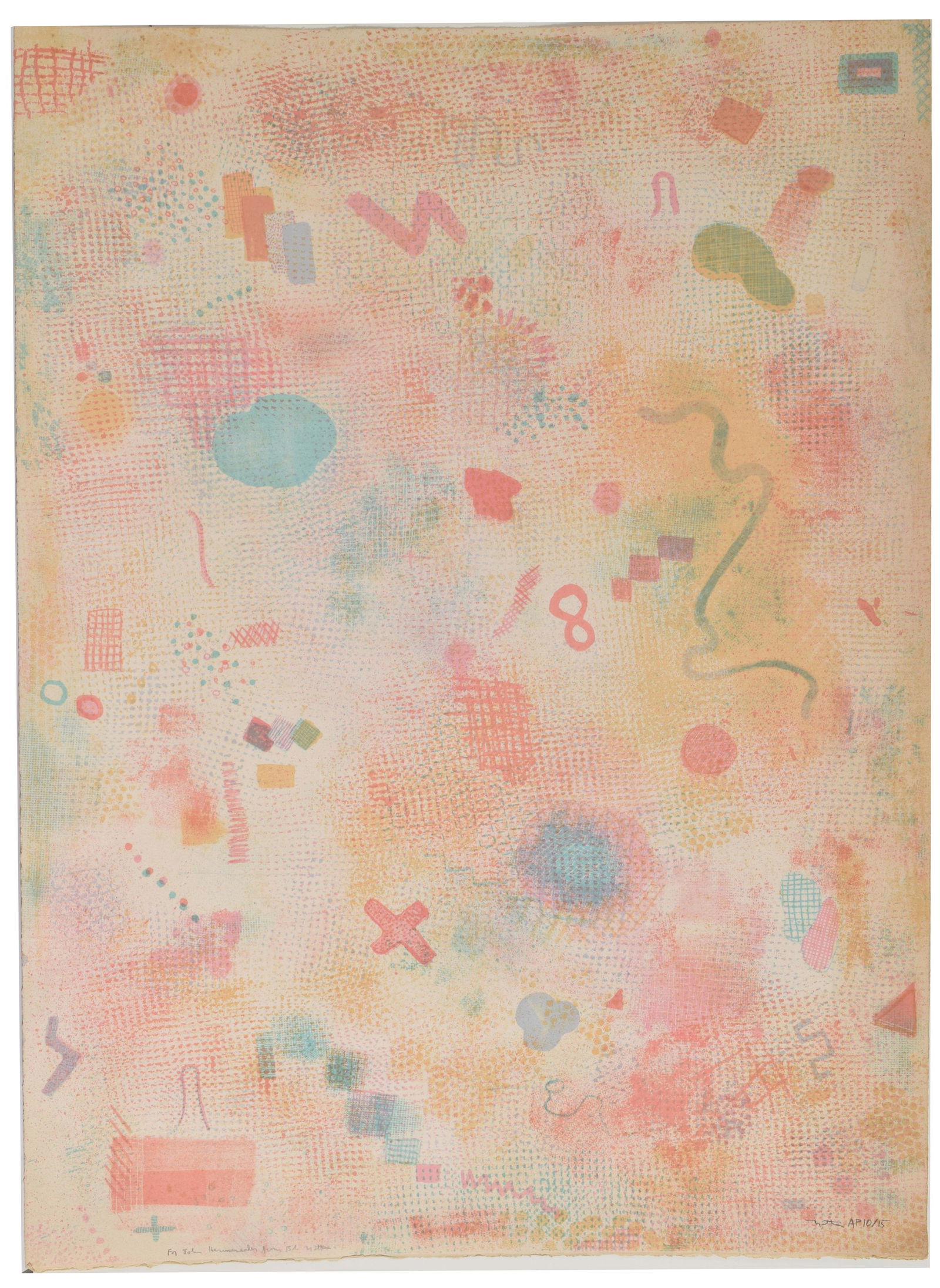 Robert Natkin American. Acrylic on paper. Signed lower: Robert Natkin American. Acrylic on paper. Signed lower right and marked AP 10/15. Personal dedication lower left in pencil. Unframed 30 x 22”