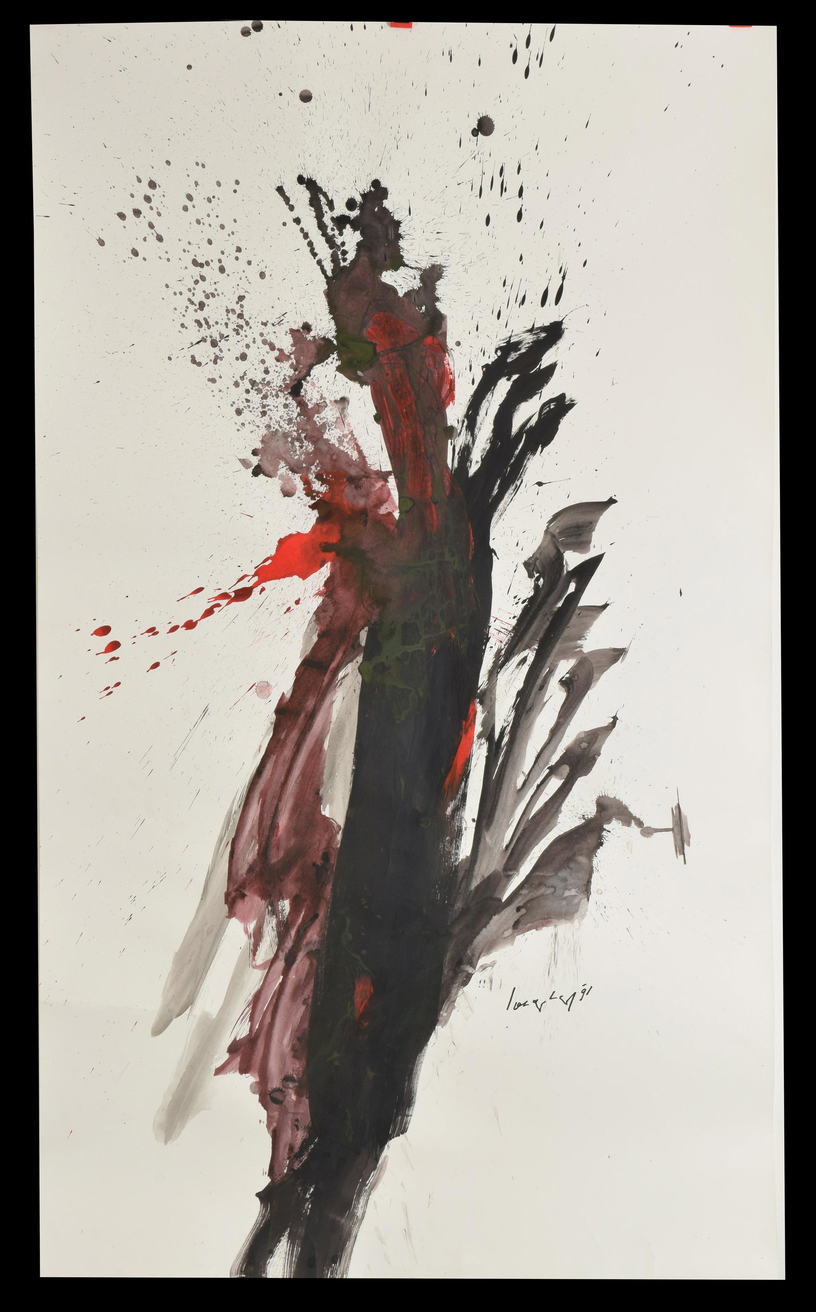 Kurt Rudolf Hoffmann Sonderborg. Germany/Denmark. Black: Kurt Rudolf Hoffmann Sonderborg. Germany/Denmark. Black and red ink abstract painting, on paper. Signed lower right and dated 1988. Unframed. 27.5 x 39.25”.