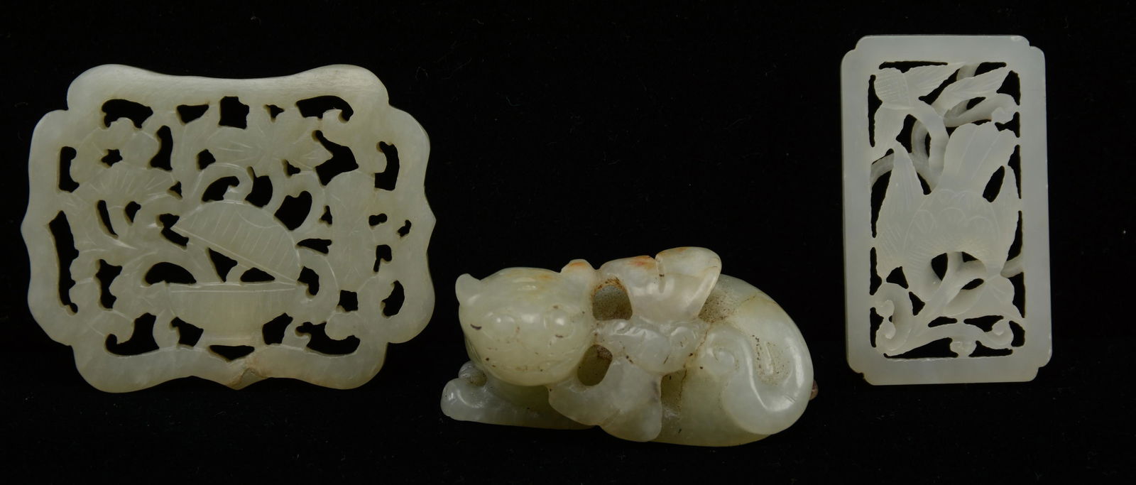 3 Chinese white jade carvings. Cat and butterfly (1 of 6)