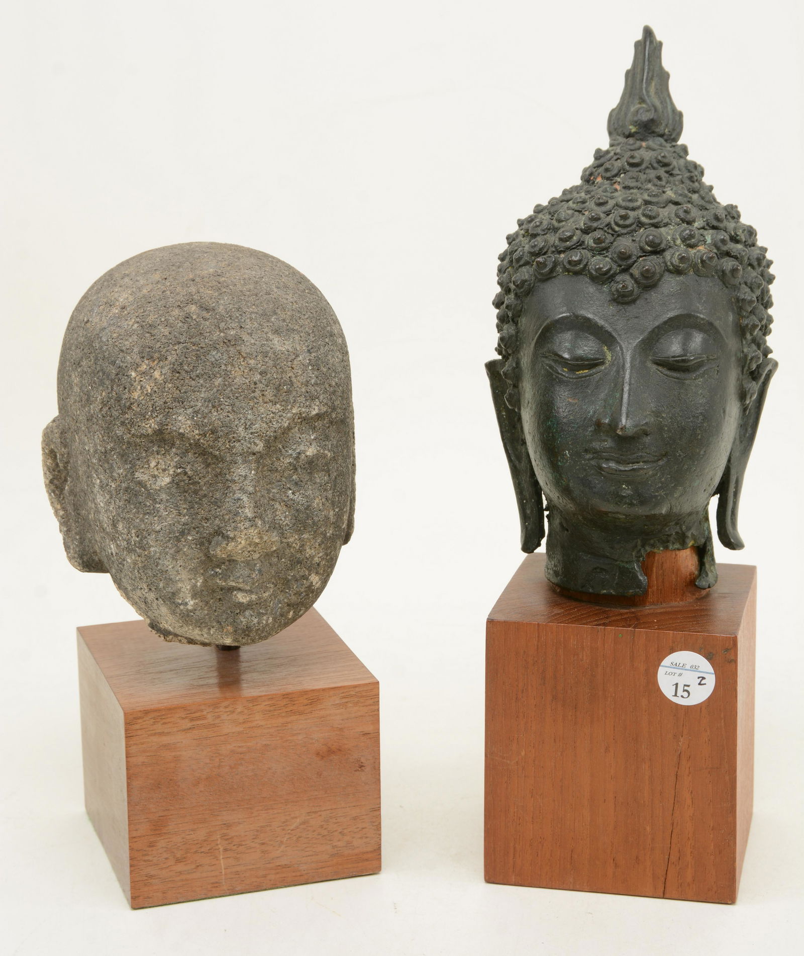 2 Asian figural heads, a Thai bronze head of Buddha. (1 of 11)