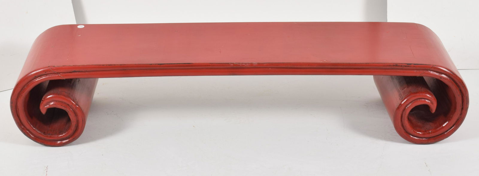 Chinese low table with scrolled ends and red lacquered (1 of 5)