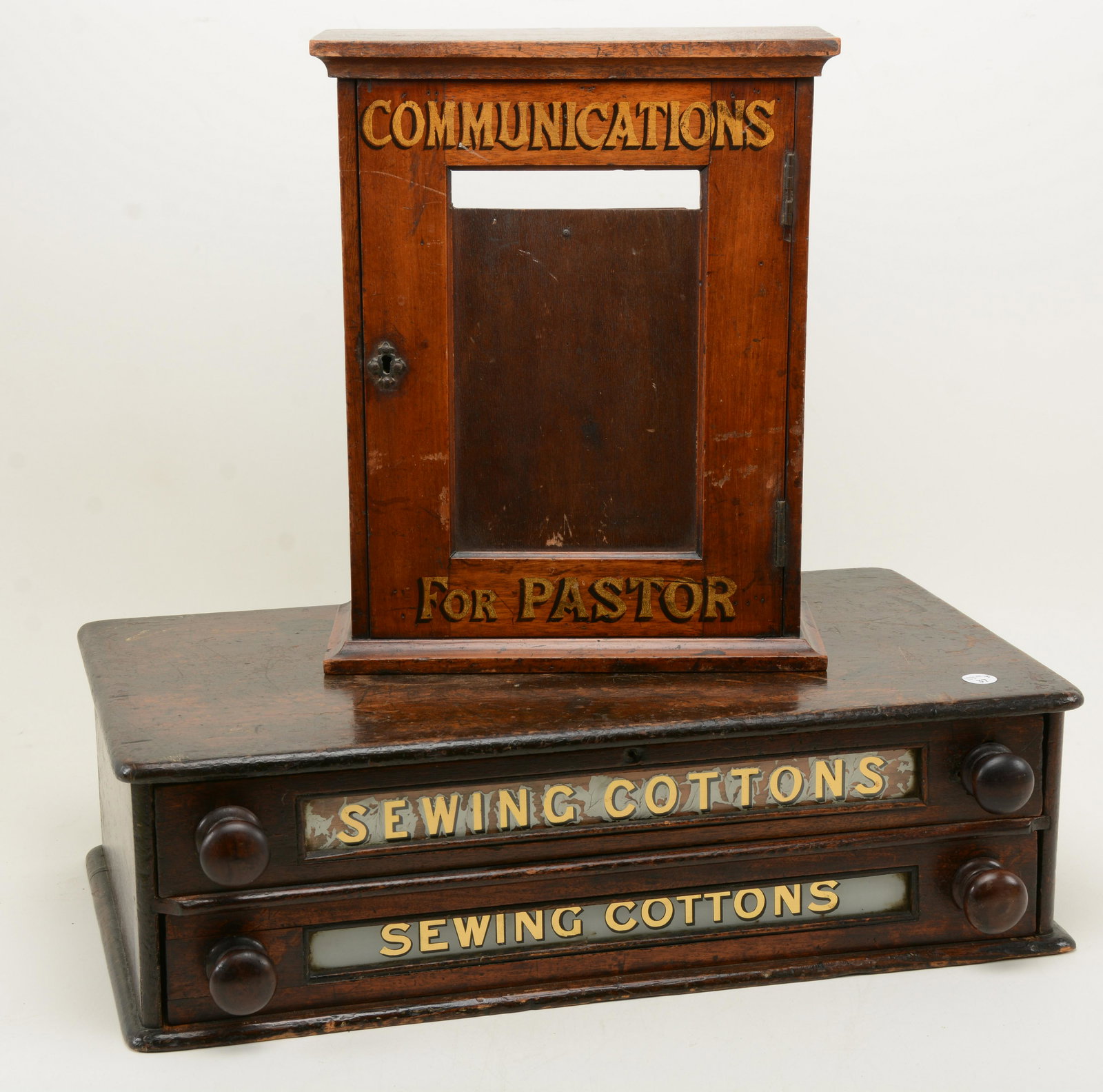 2 Victorian cabinets, a two-drawer spool chest with (1 of 10)
