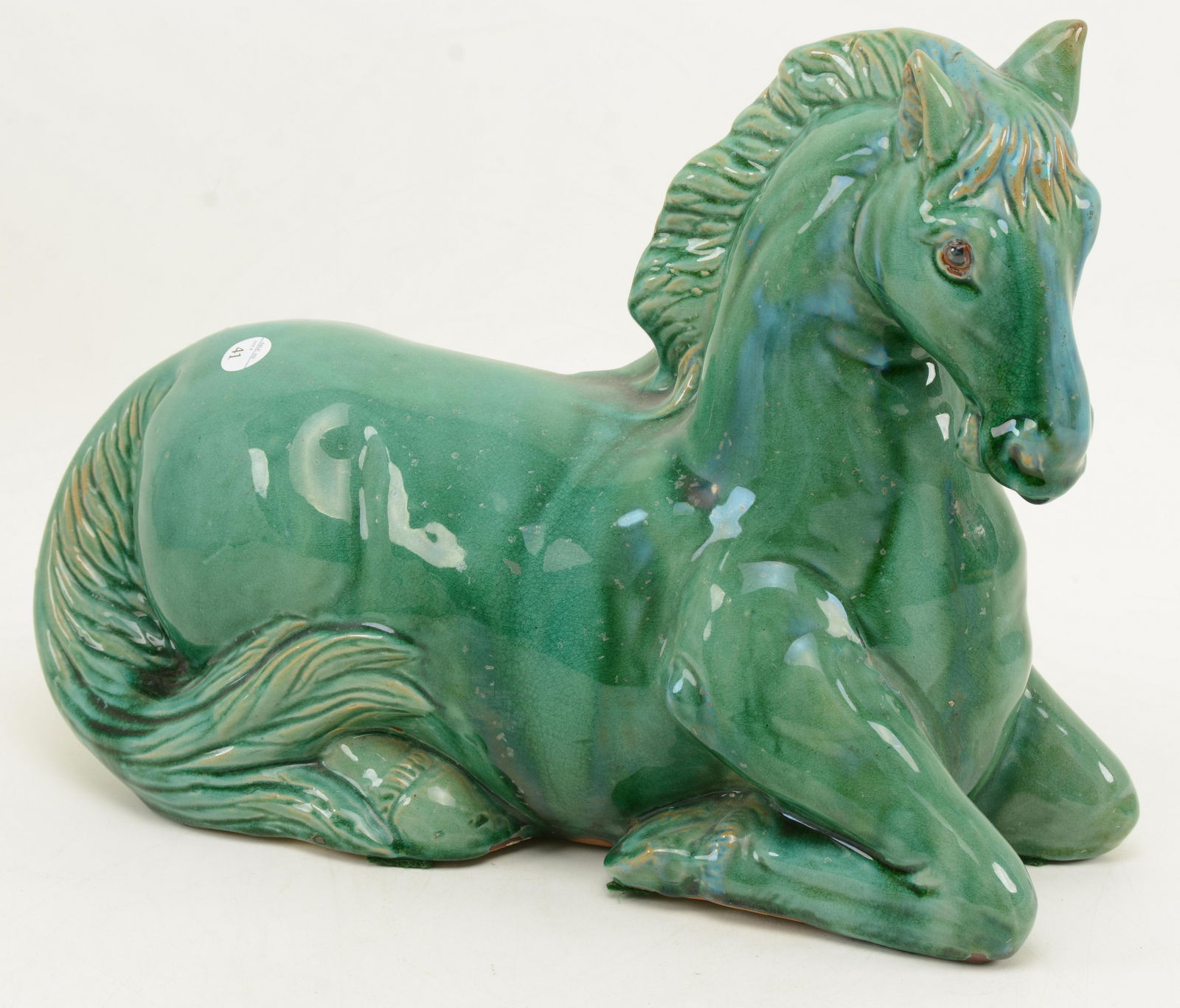 Large Chinese ceramic horse figurine in green glaze. 12 (1 of 7)