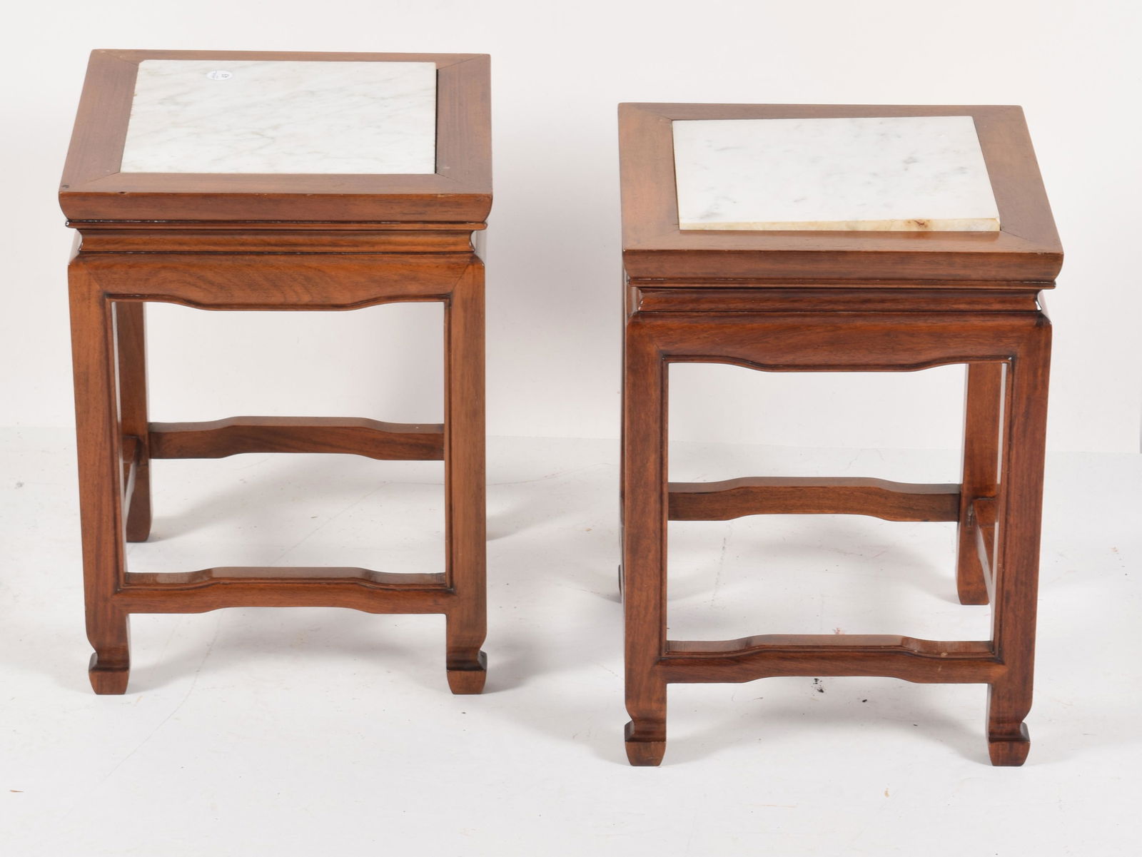 Pair of Chinese small square marble-topped side tables, (1 of 3)