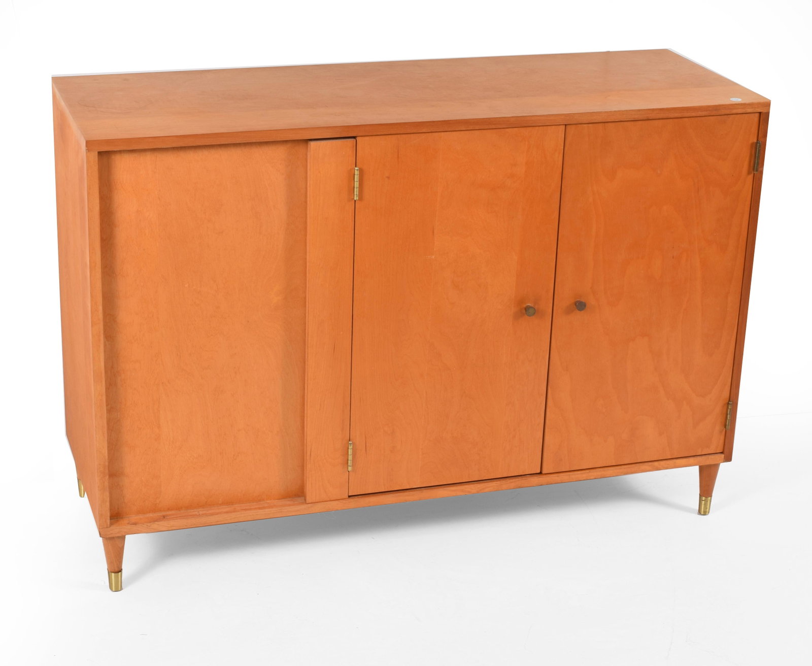 Mid-century modern credenza: Mid-century modern credenza with door front. Owner modifications to left side. 31.5 x 46 x 16 in.