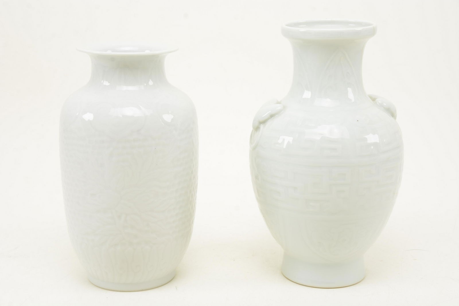 2 Chinese porcelain vases with white glazes, one with (1 of 8)