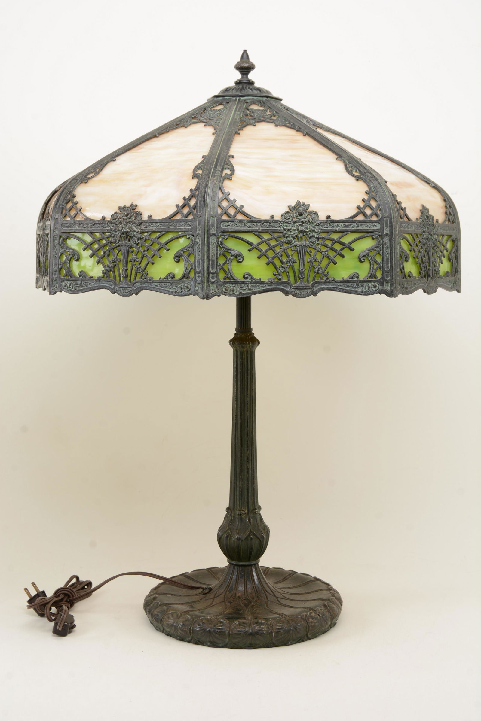 Slag glass table lamp, circa 1920. Octagonal form shade (1 of 7)