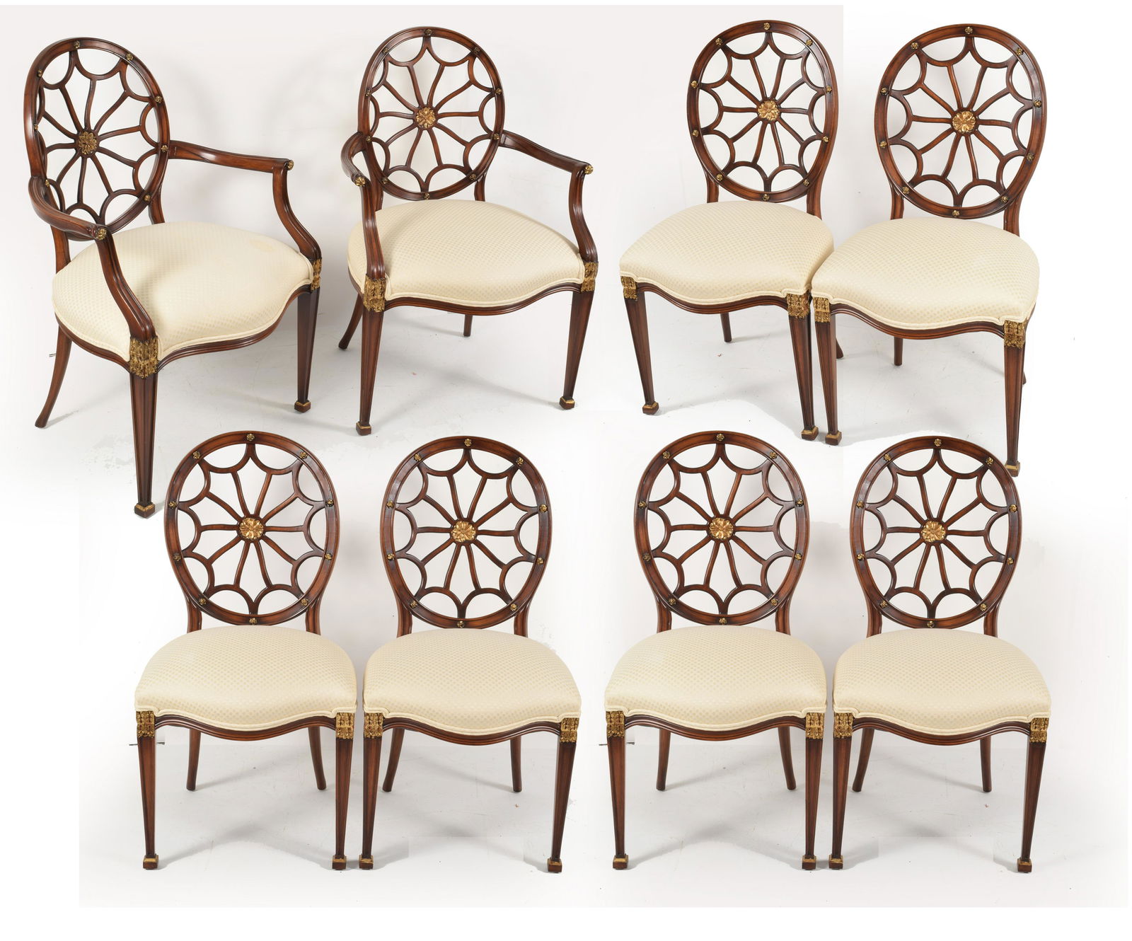 Set of 8 Adam style wheel back dining chairs with gilt (1 of 8)