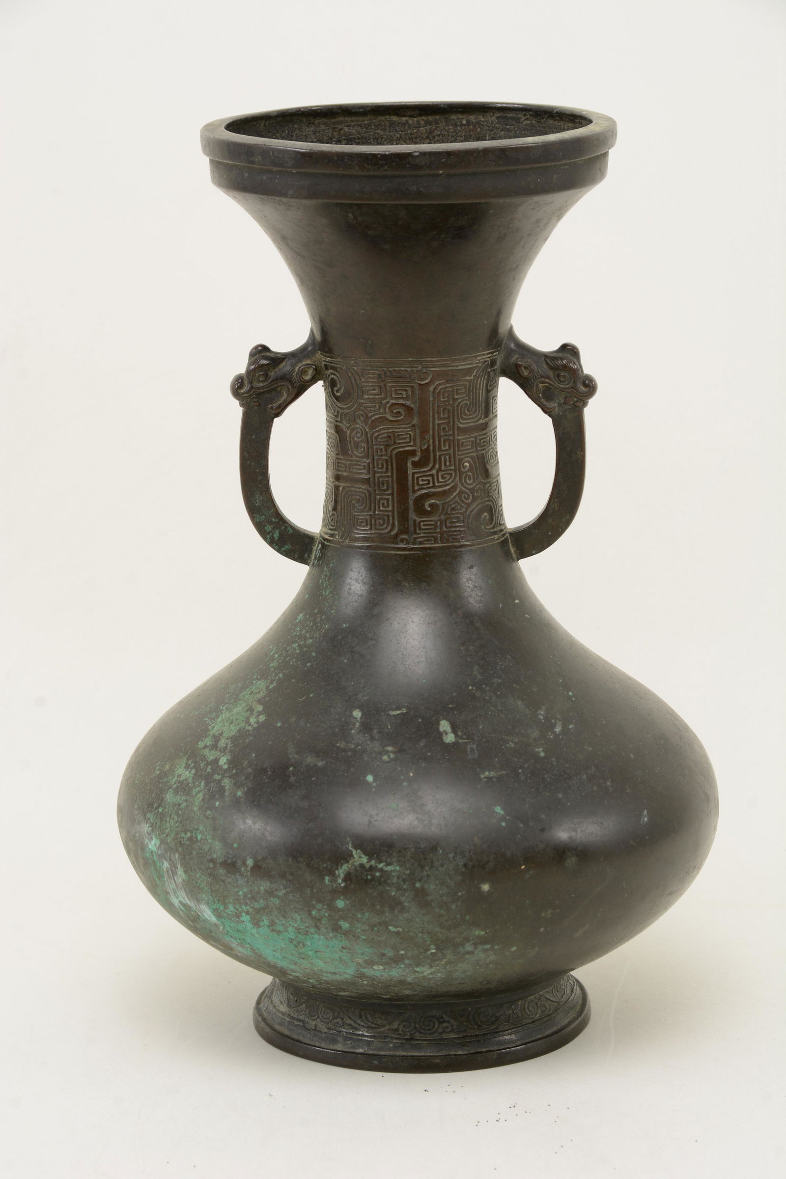Chinese bronze vase with animal handles and stylistic (1 of 8)