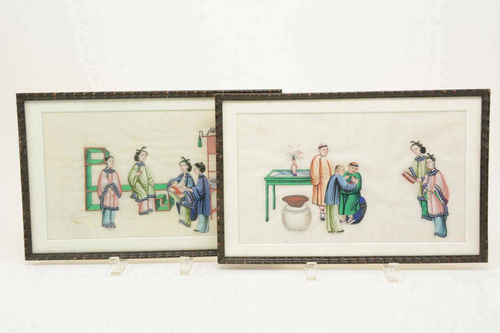 2 Chinese figural watercolor paintings on rice paper. (1 of 6)