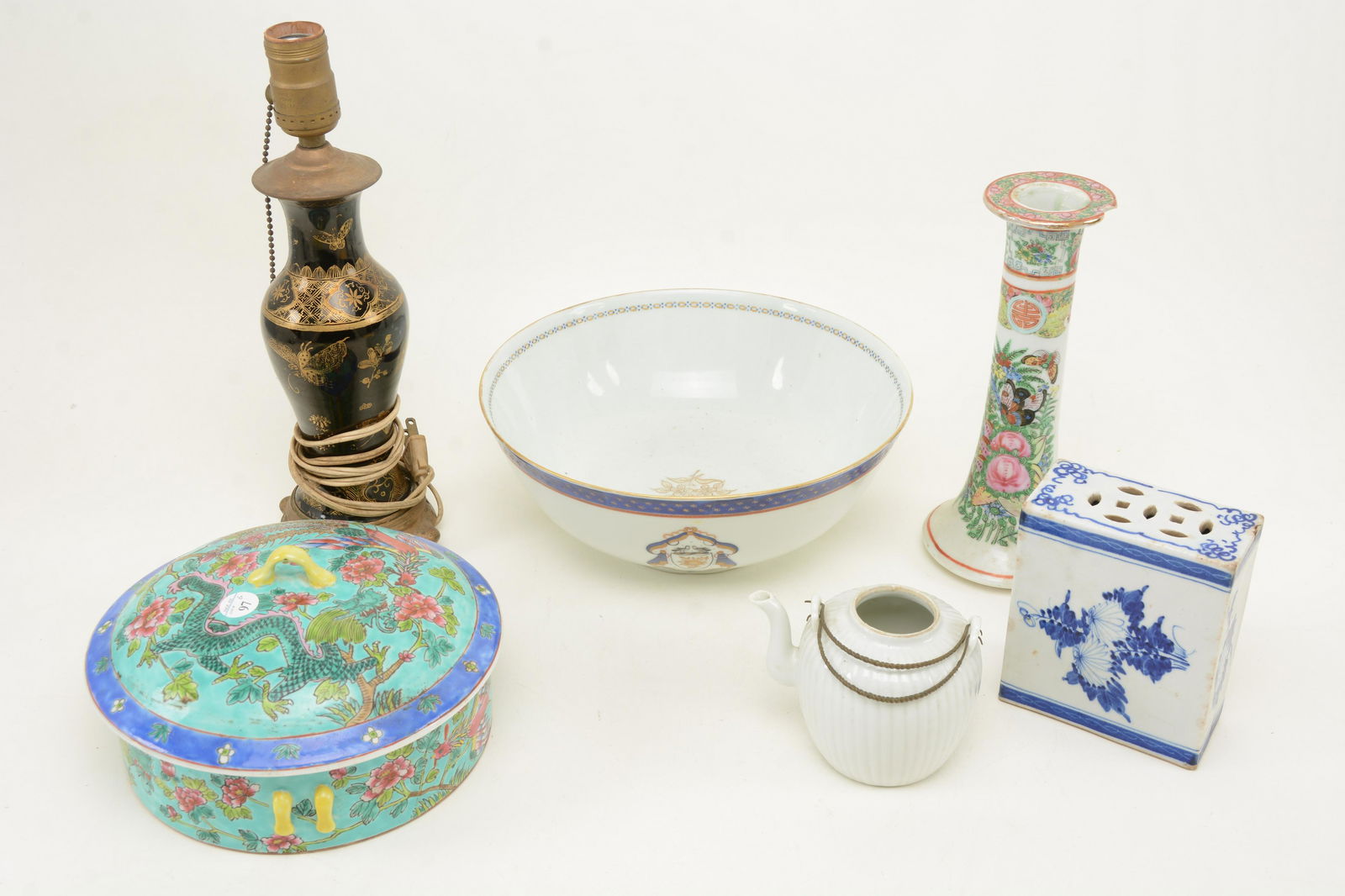 Lot of 6 Chinese porcelain pieces. Includes turquoise (1 of 15)