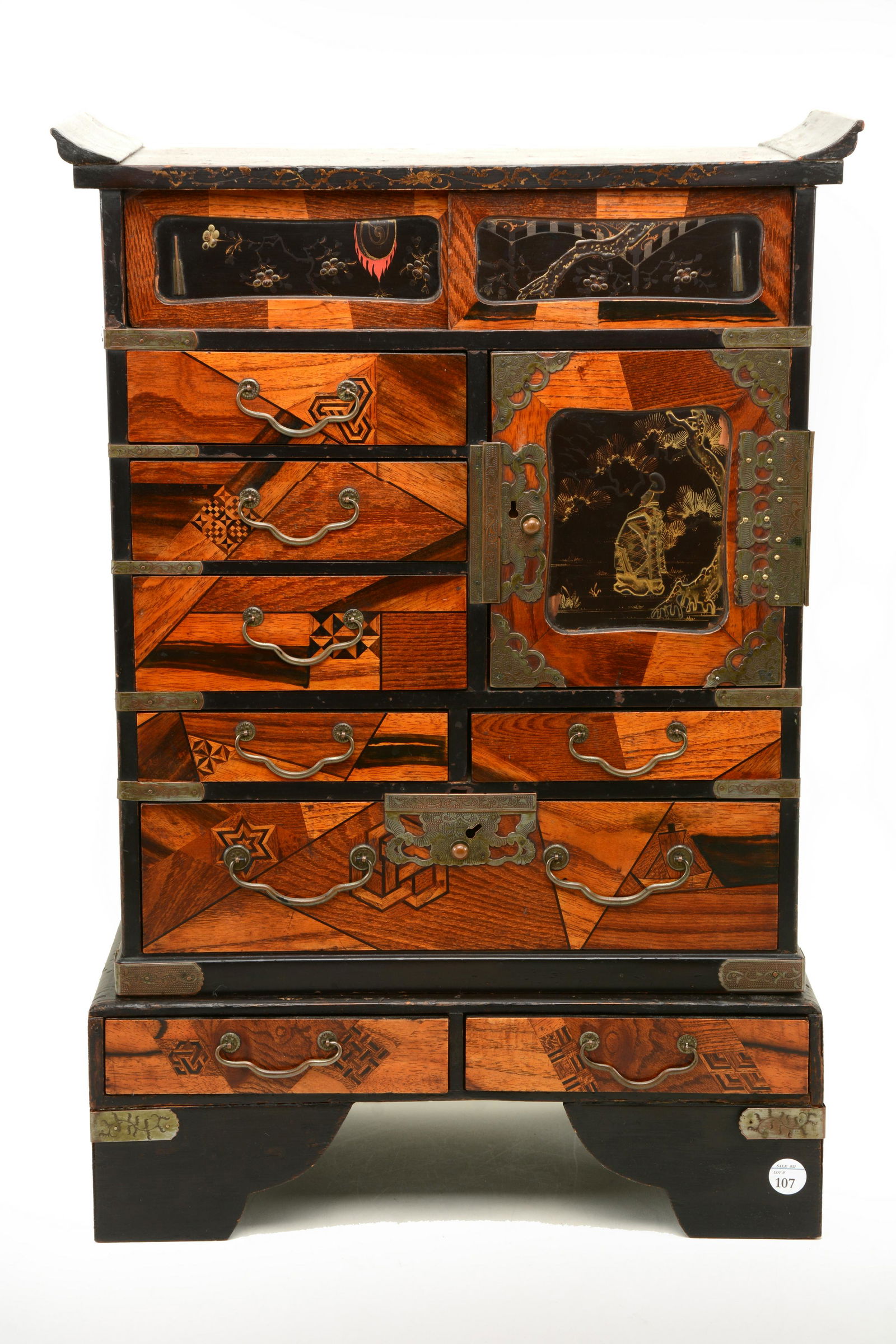 Miniature Japanese Tansu chest, late 19 th  Century. (1 of 7)