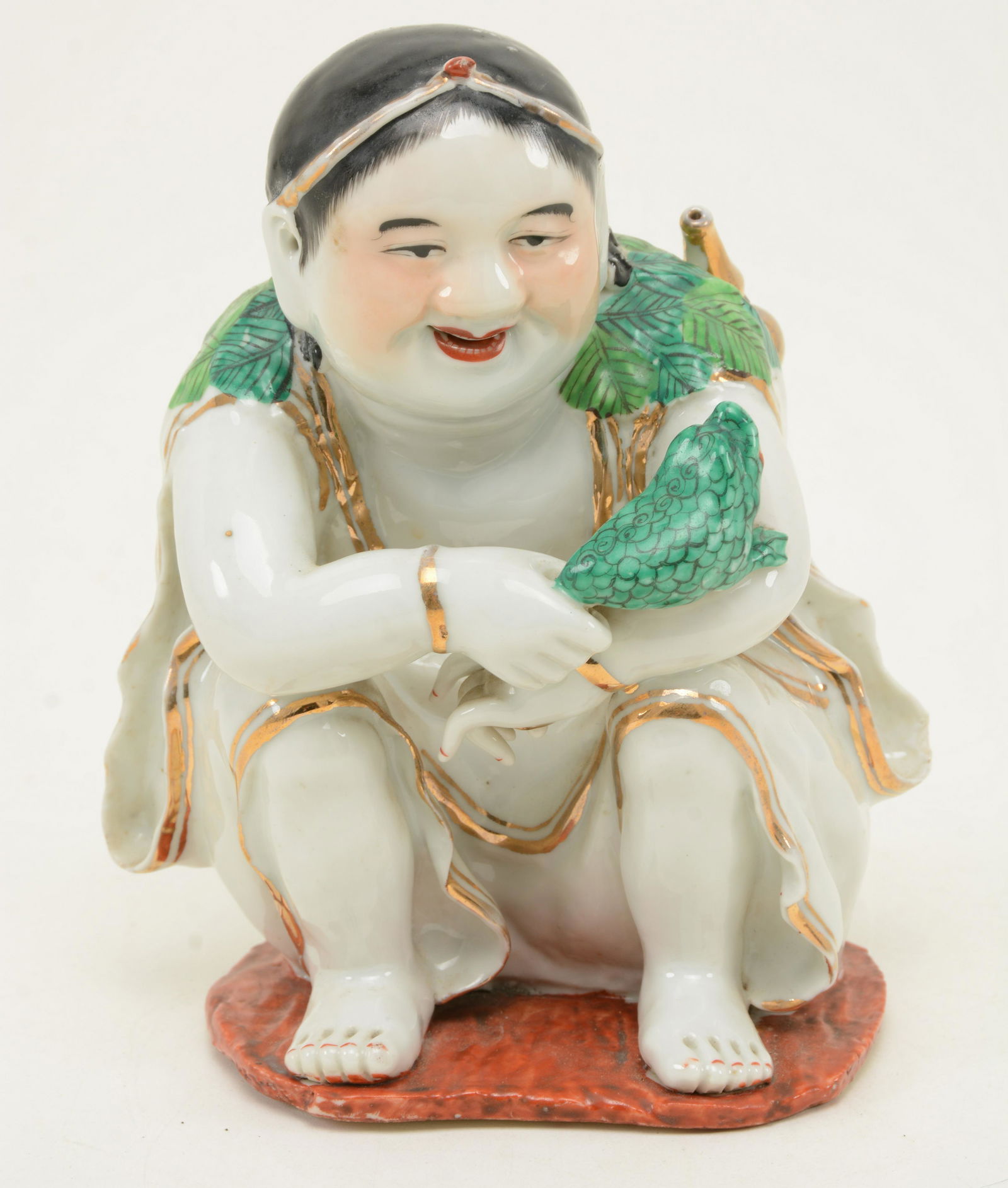 Chinese porcelain polychrome figure with frog. Marked (1 of 7)