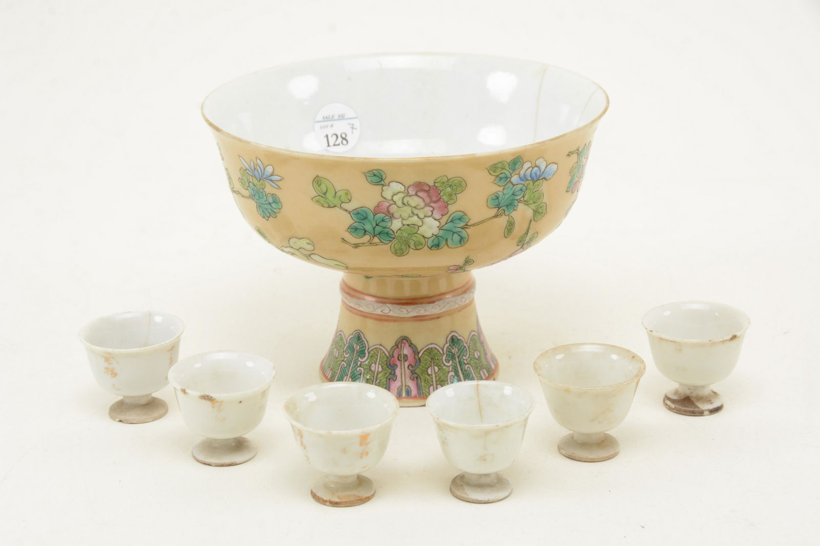 Chinese porcelain stem cups. Set of six miniature stem (1 of 11)