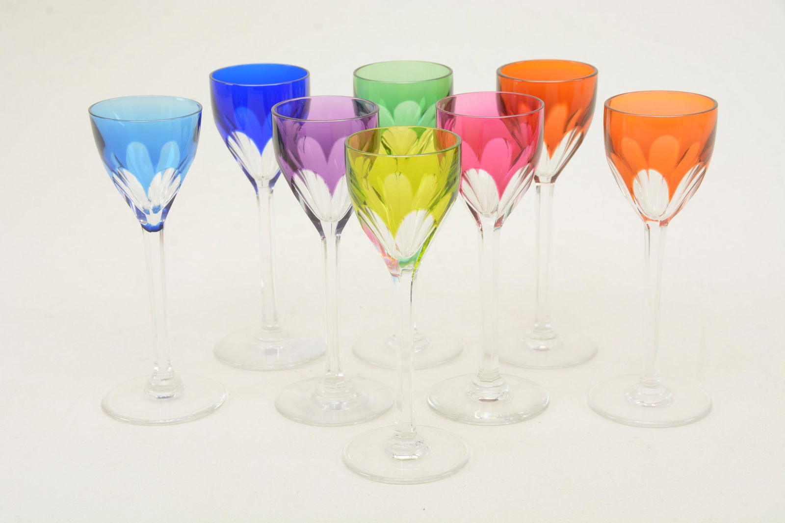8 Baccarat multi-color long stem cordials.  Height (1 of 5)