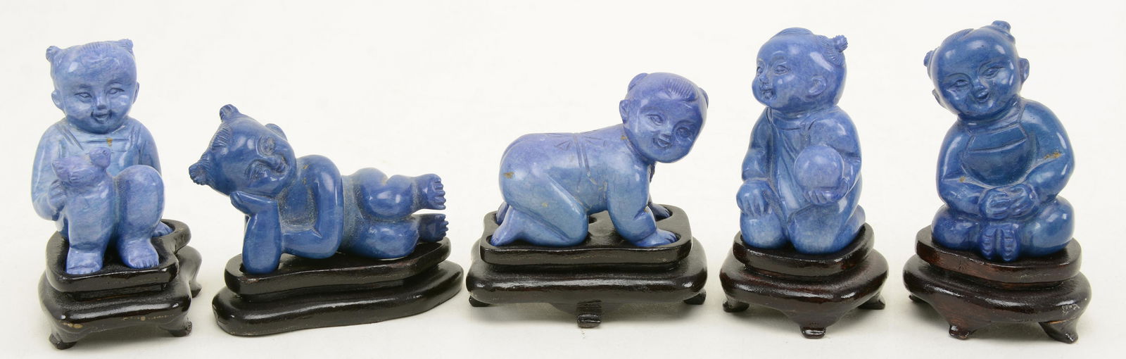 5 Chinese carved blue stone figurines. Small children (1 of 7)