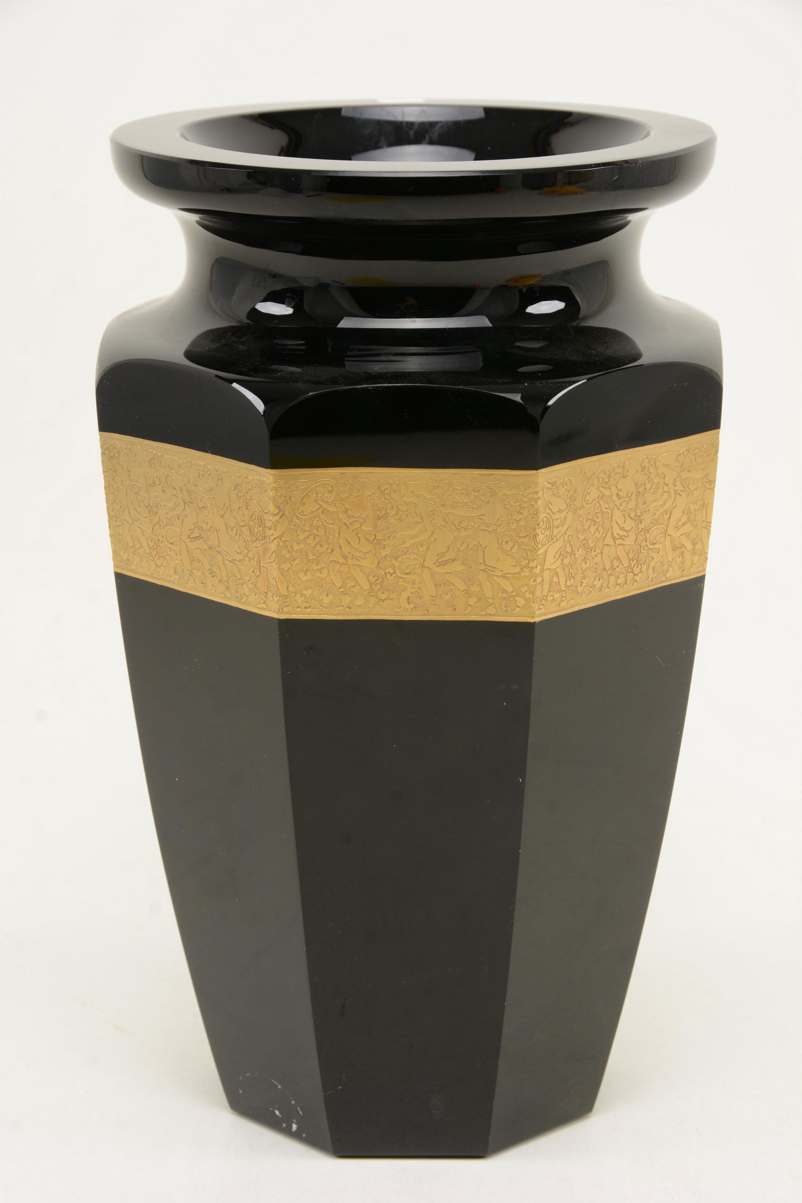 Moser Karlsbad faceted black glass vase with acid cut (1 of 7)