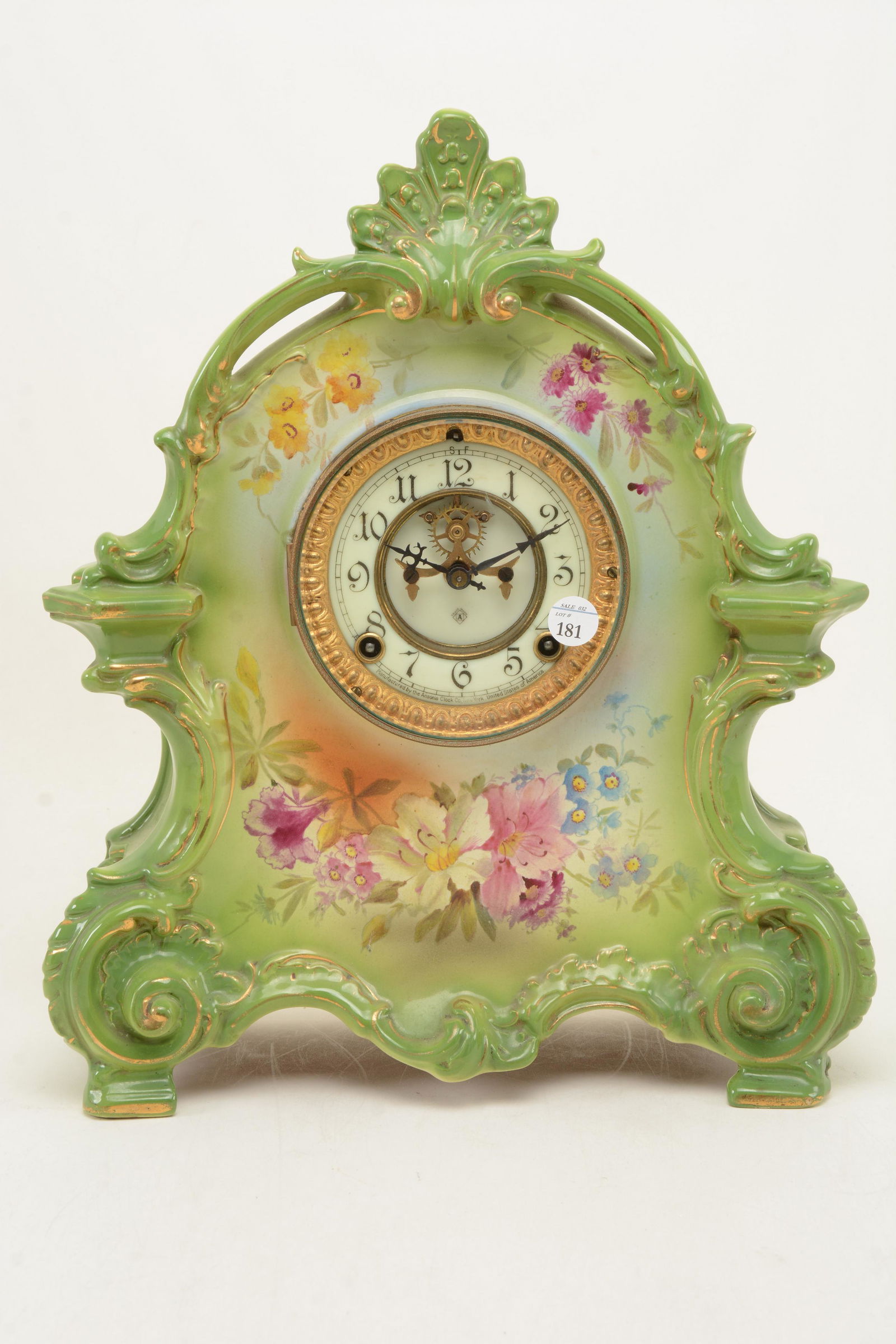 Royal Bonn ceramic shelf clock with floral decorations (1 of 10)