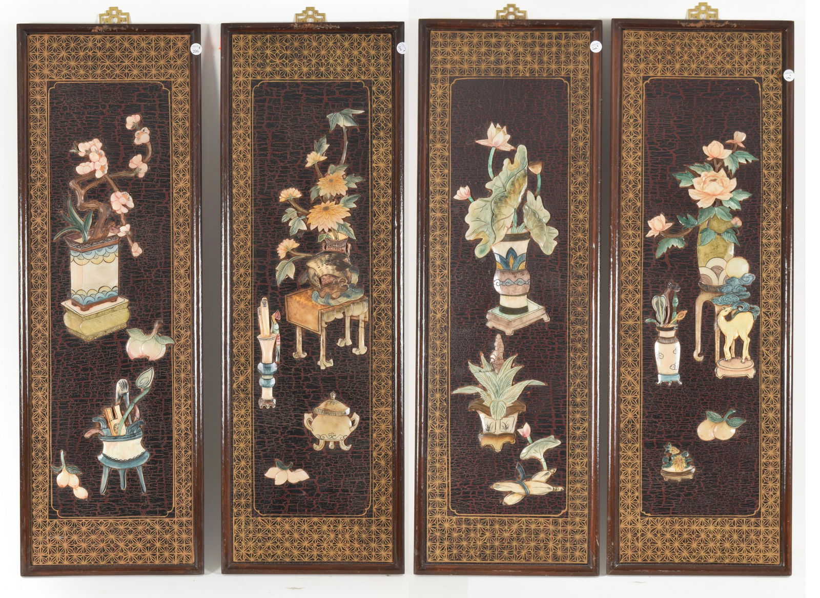 Chinese carved stone wall panels. Scenes of potted (1 of 7)