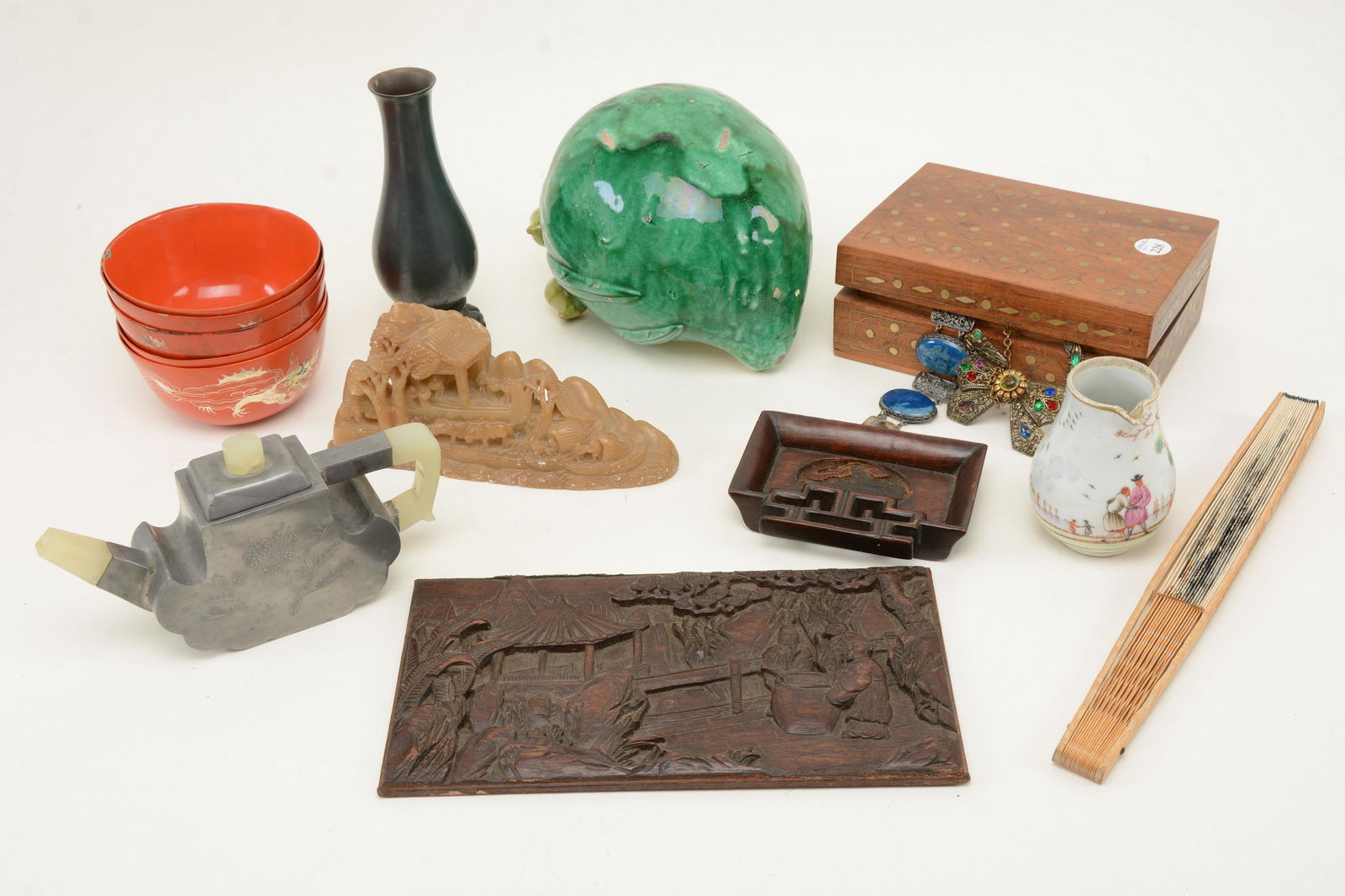 Assorted Asian decorative objects. Includes pewter (1 of 13)