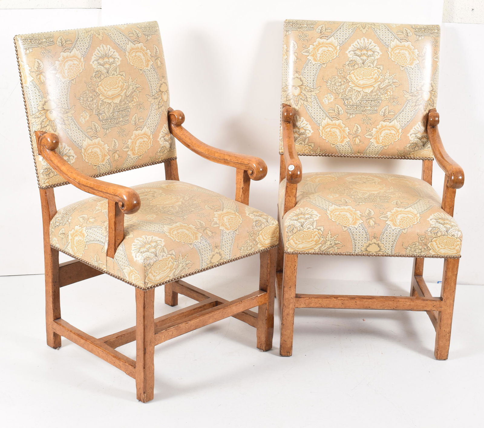 Pair of French provincial style walnut armchairs with (1 of 8)