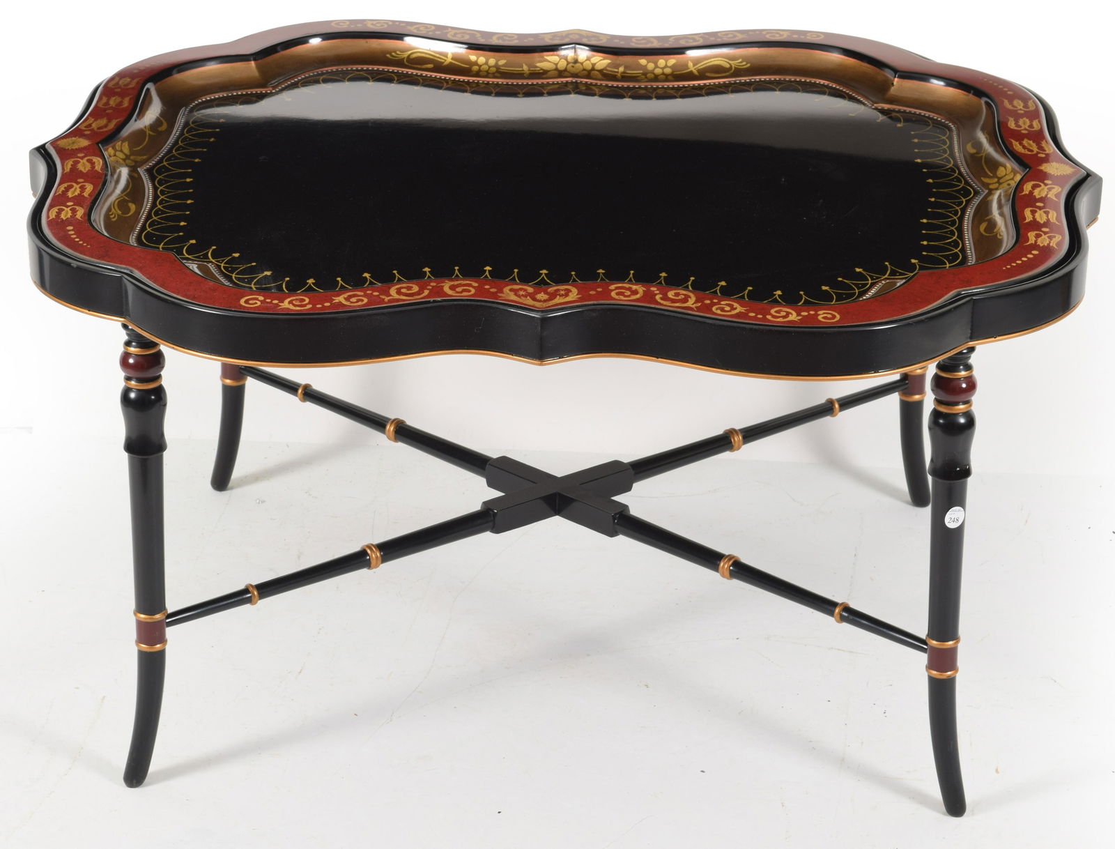 Reproduction black painted tray table ebonized, and (1 of 4)