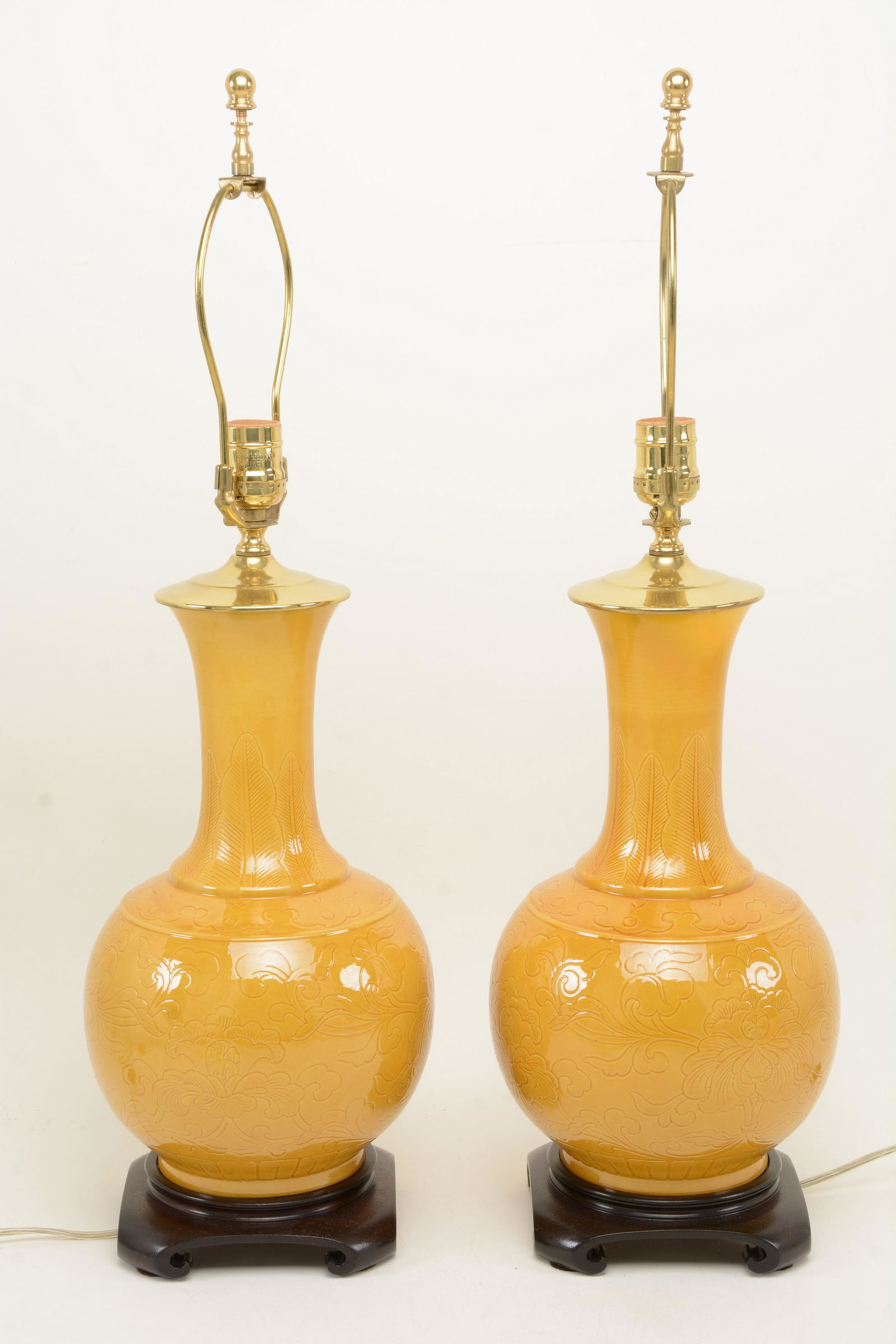 Pair of Chinese yellow glaze porcelain lamps with (1 of 5)
