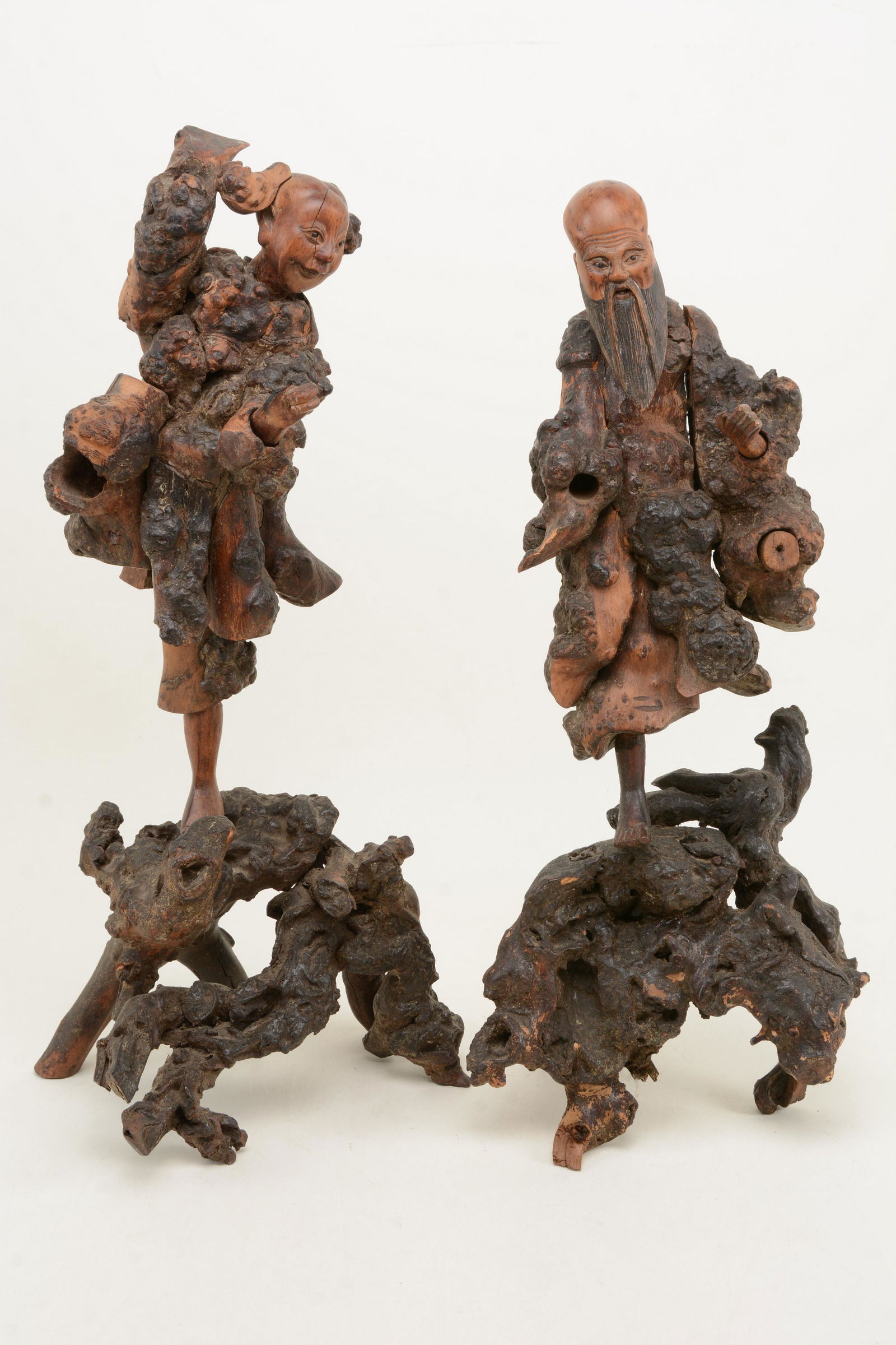 Pair of 19th/20th Century Chinese root wood figural (1 of 8)