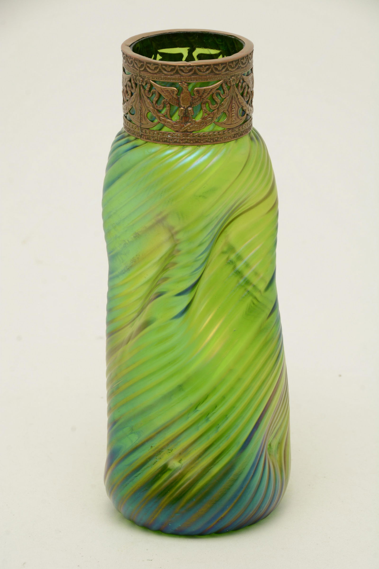 Loetz style iridescent green glass vase (1 of 9)