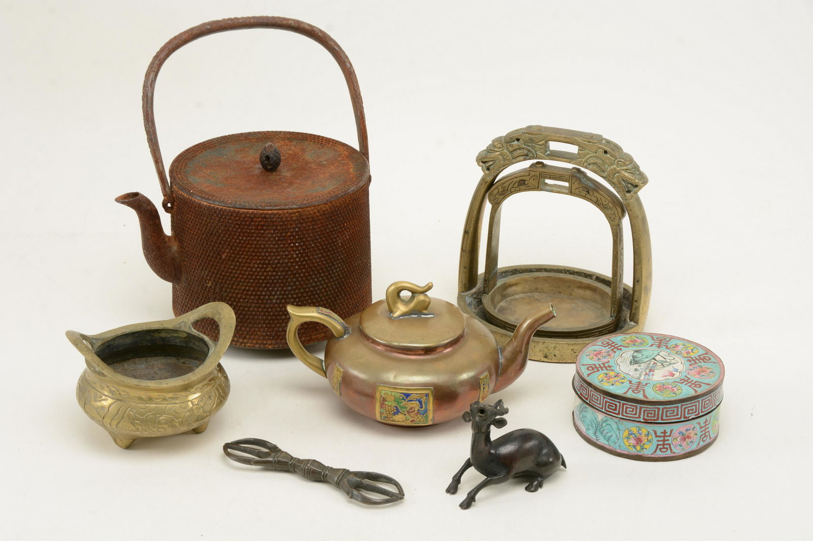 Assortment of Asian metal objects. Tibetan tan, bronze (1 of 9)