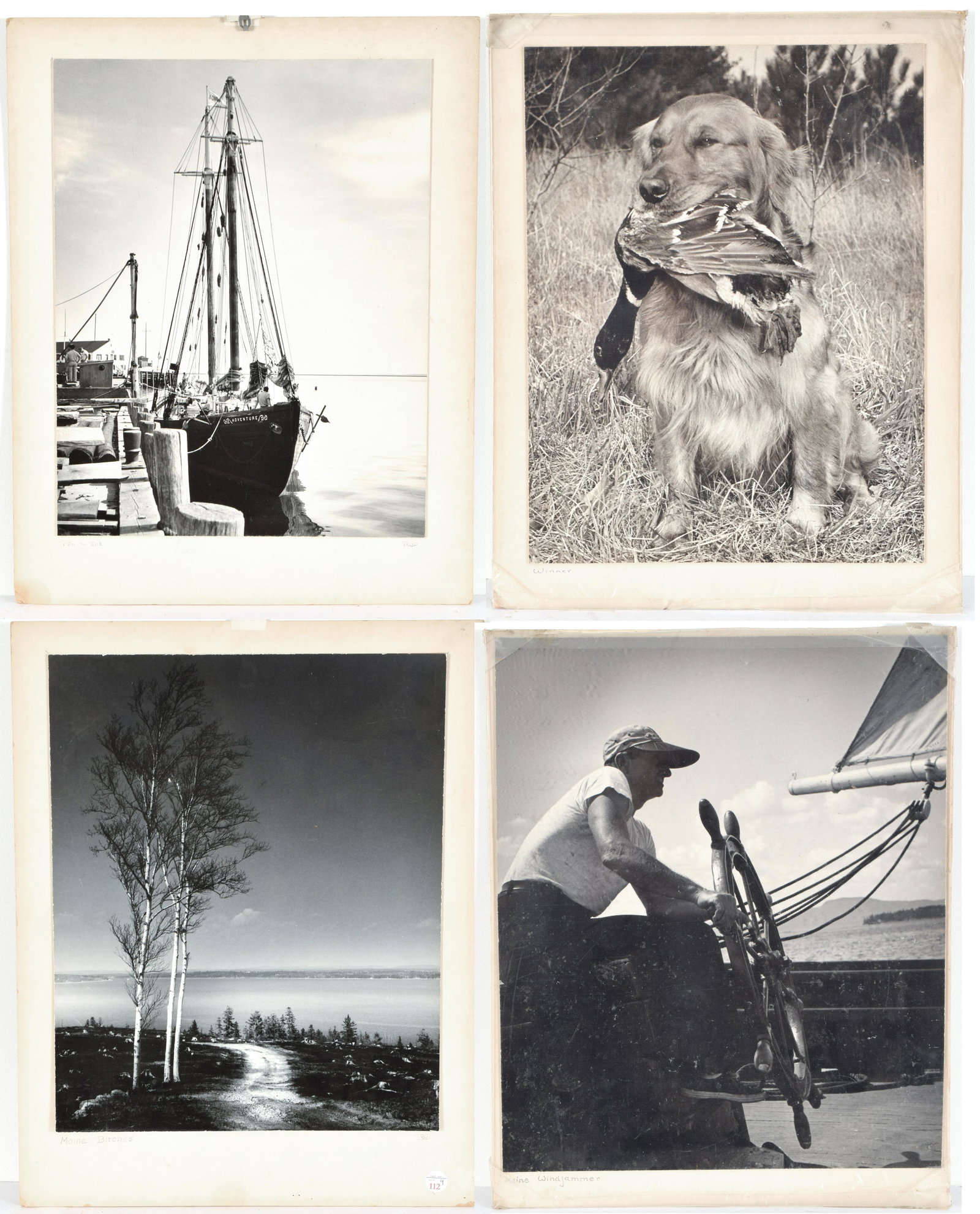 Robert Whitney Davis. Four photographs "Maine Birches,": Robert Whitney Davis. Four photographs "Maine Birches," "Winner," "Pen and Ink," "Maine Windjammer." 20th century. Mounted to board. Light toning and edge wear to sheets. Overall: 16.0"W X 20.25"H eac