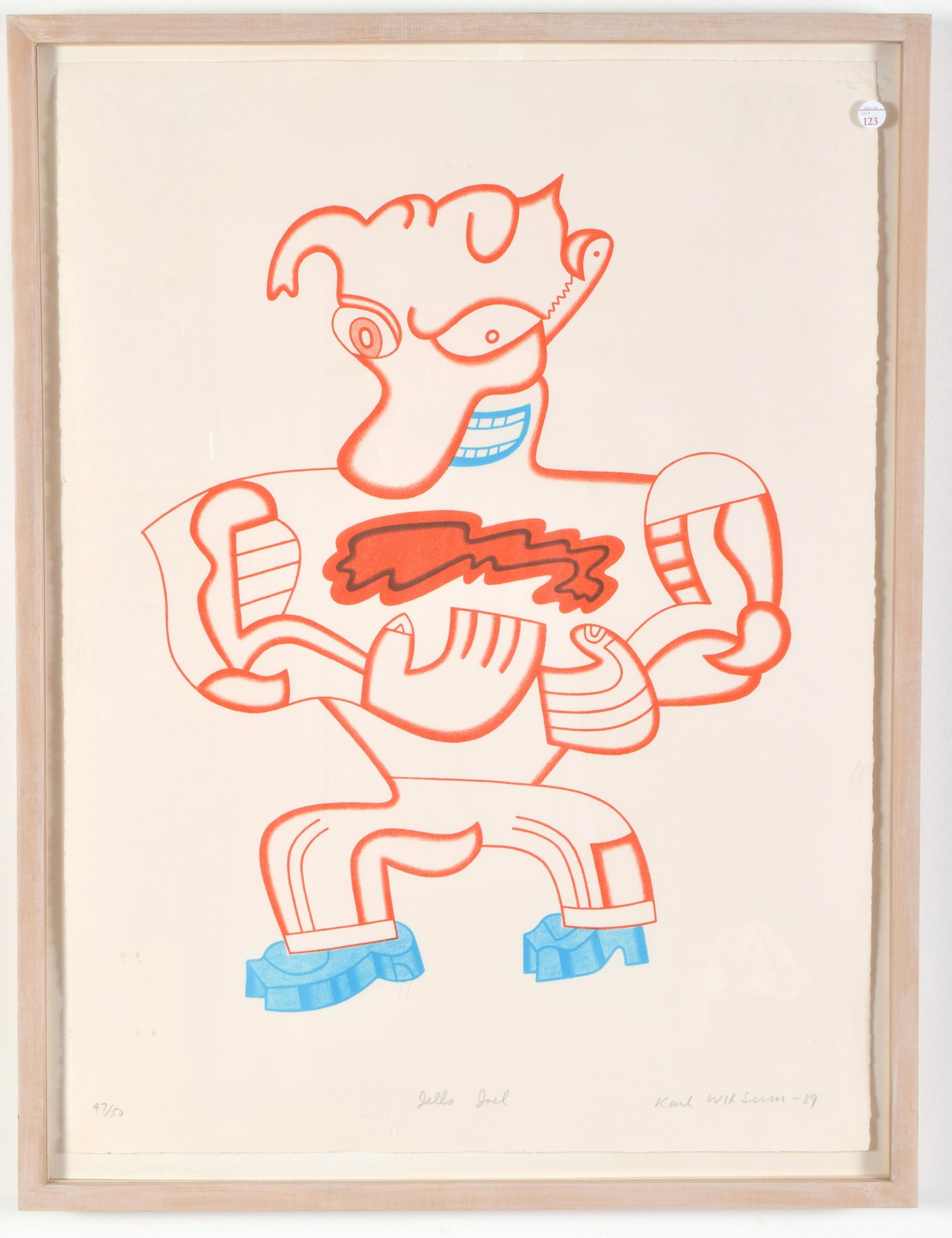 Karl Wirsum. American. Jello Joel. Lithograph on paper.: Karl Wirsum. American. Jello Joel. Lithograph on paper. Signed, titled and numbered 47/50 along lower edge. Overall: 32.75 x 23.74in.