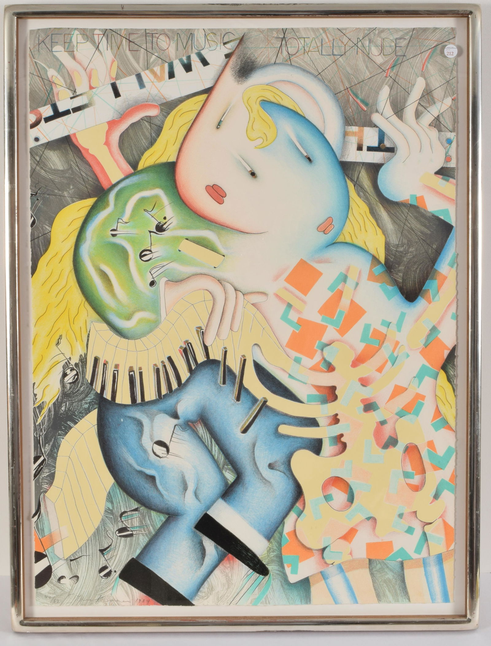 Steven Kramer. 1984. American. Keep Time to Music: Steven Kramer. 1984. American. "Keep Time to Music Totally Nude”. Mixed media offset lithograph. Signed and edition number of 44/53 lower left. Overall: 36 x 27in.