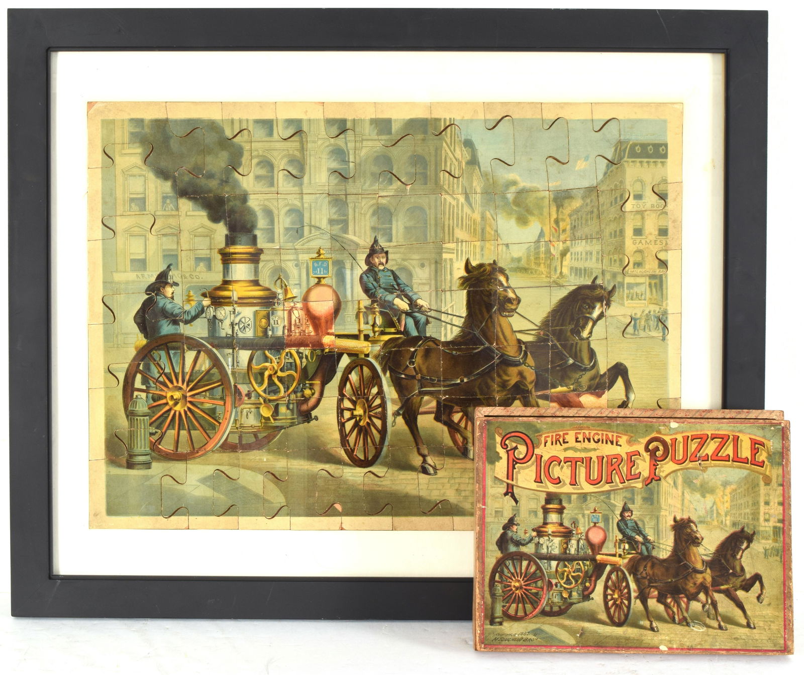 McLoughlin fire engine picture puzzle with box. Framed. (1 of 4)