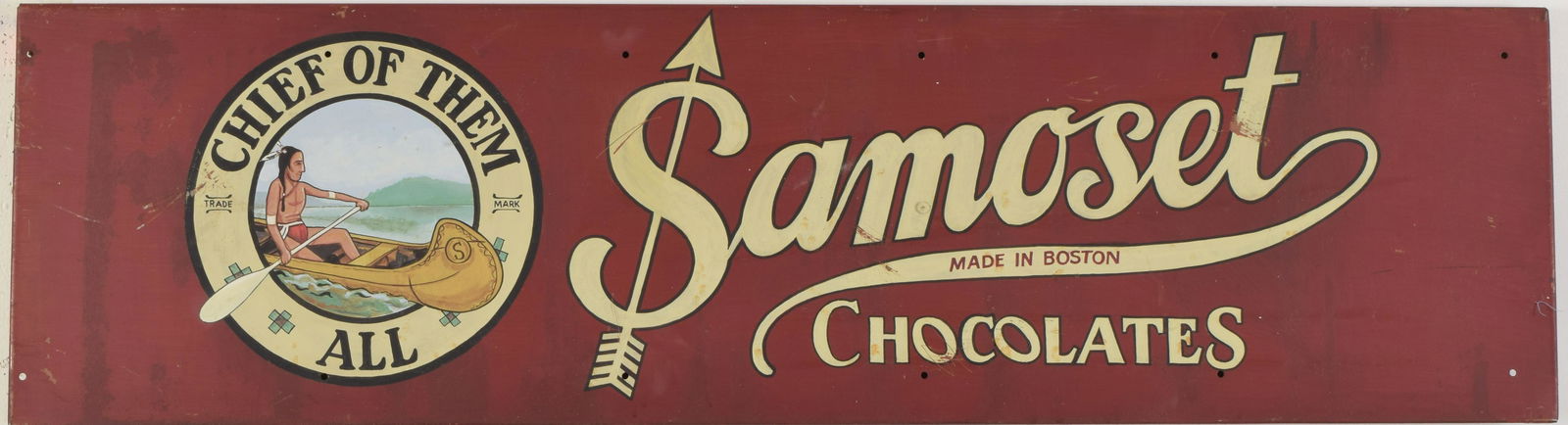 Samoset Chocolates Boston, MA painted steel sign. (1 of 7)