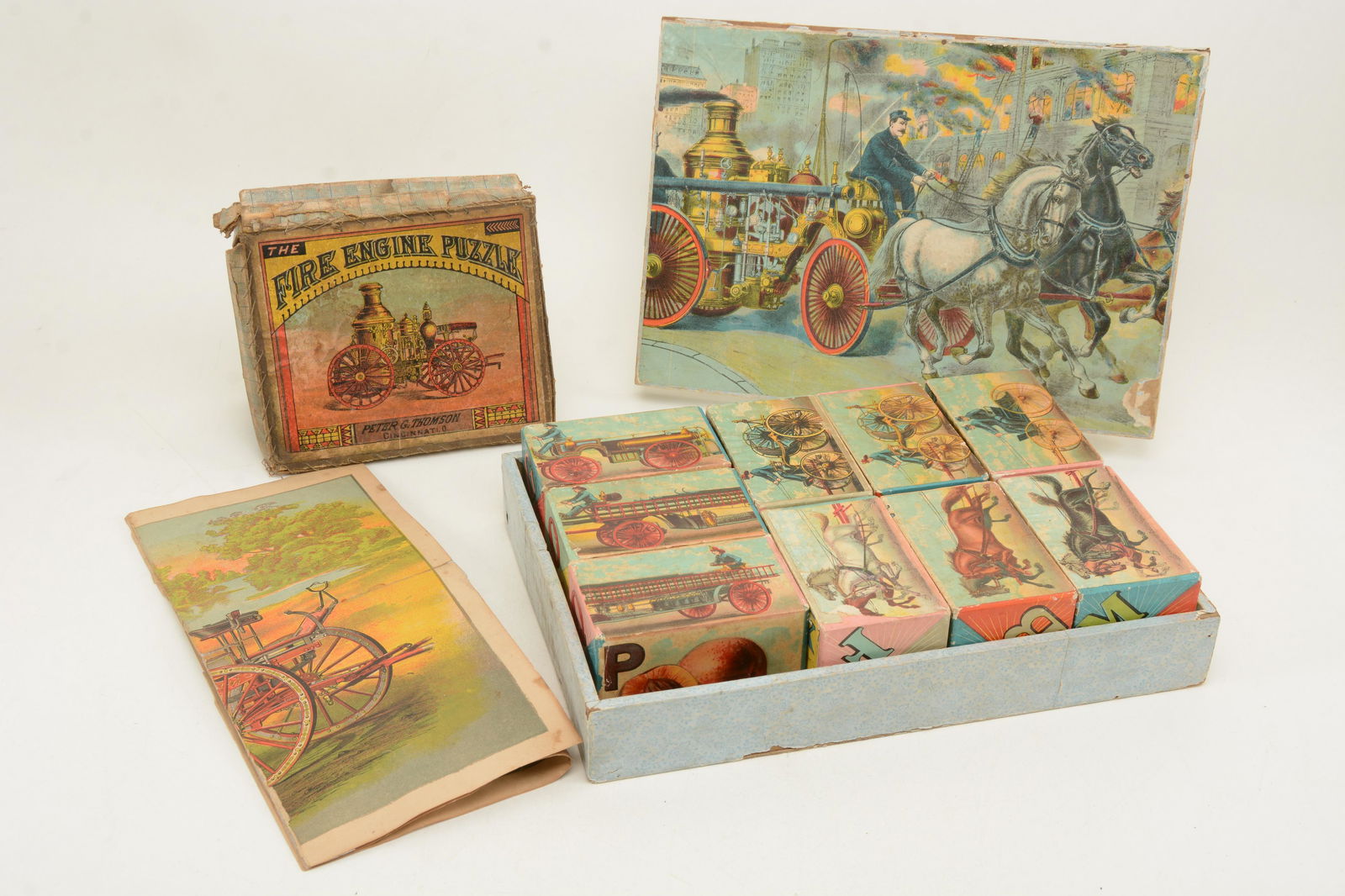 McLoughlin Bros. fire engine puzzle block set. In (1 of 5)